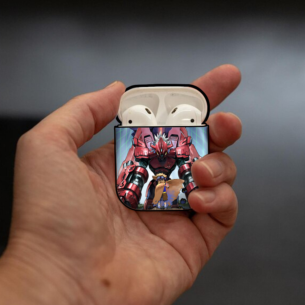 Digimon デジタルモンスター/デジモン AirPods 第2世代保護ケース ハードシェル ブラック 耐衝撃・防指紋・カラビナ付き