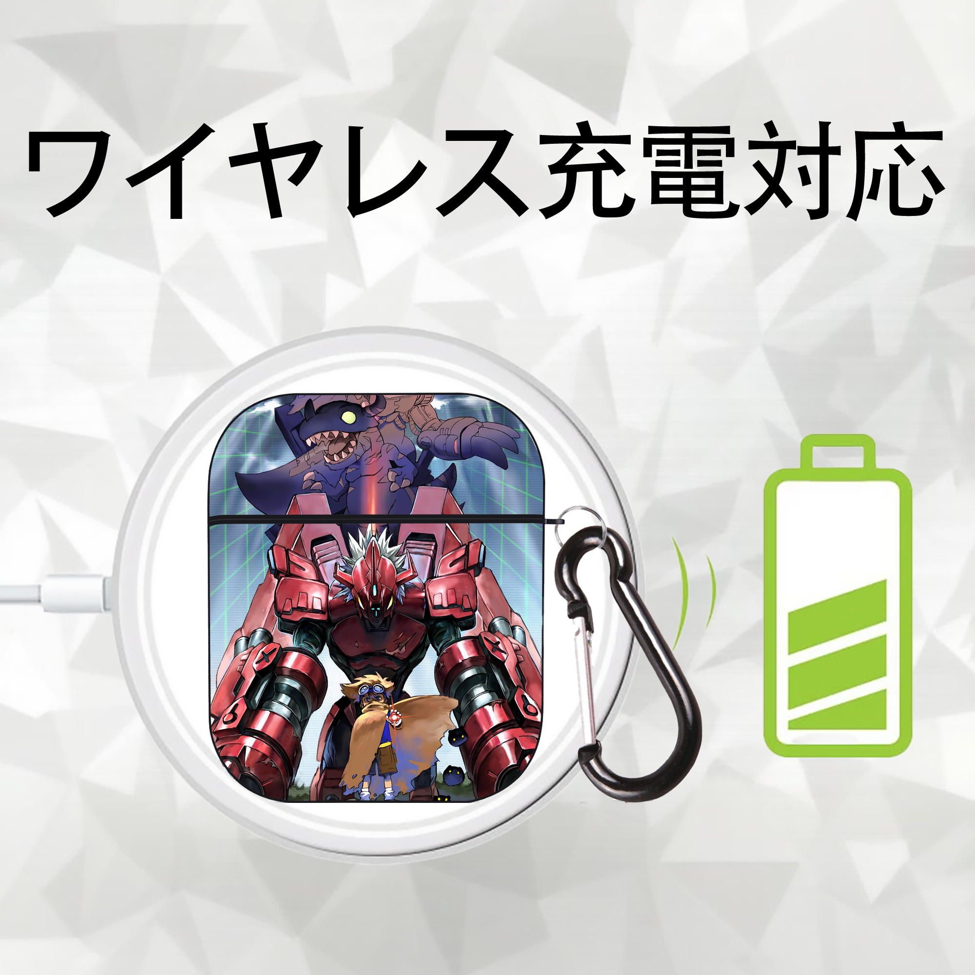 Digimon デジタルモンスター/デジモン AirPods 第2世代保護ケース ハードシェル ブラック 耐衝撃・防指紋・カラビナ付き