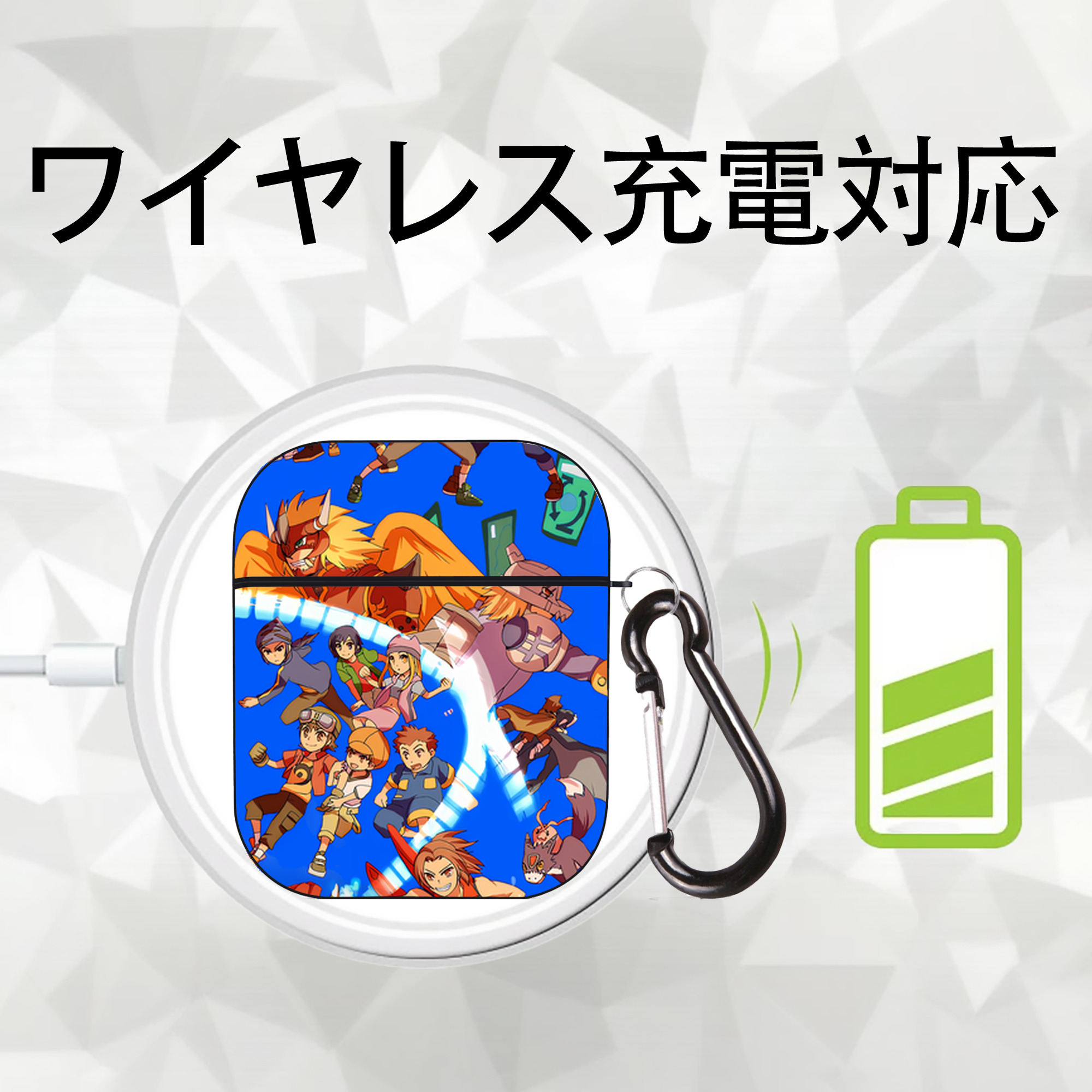 Digimon デジタルモンスター/デジモン AirPods 第2世代保護ケース ハードシェル ブラック 耐衝撃・防指紋・カラビナ付き