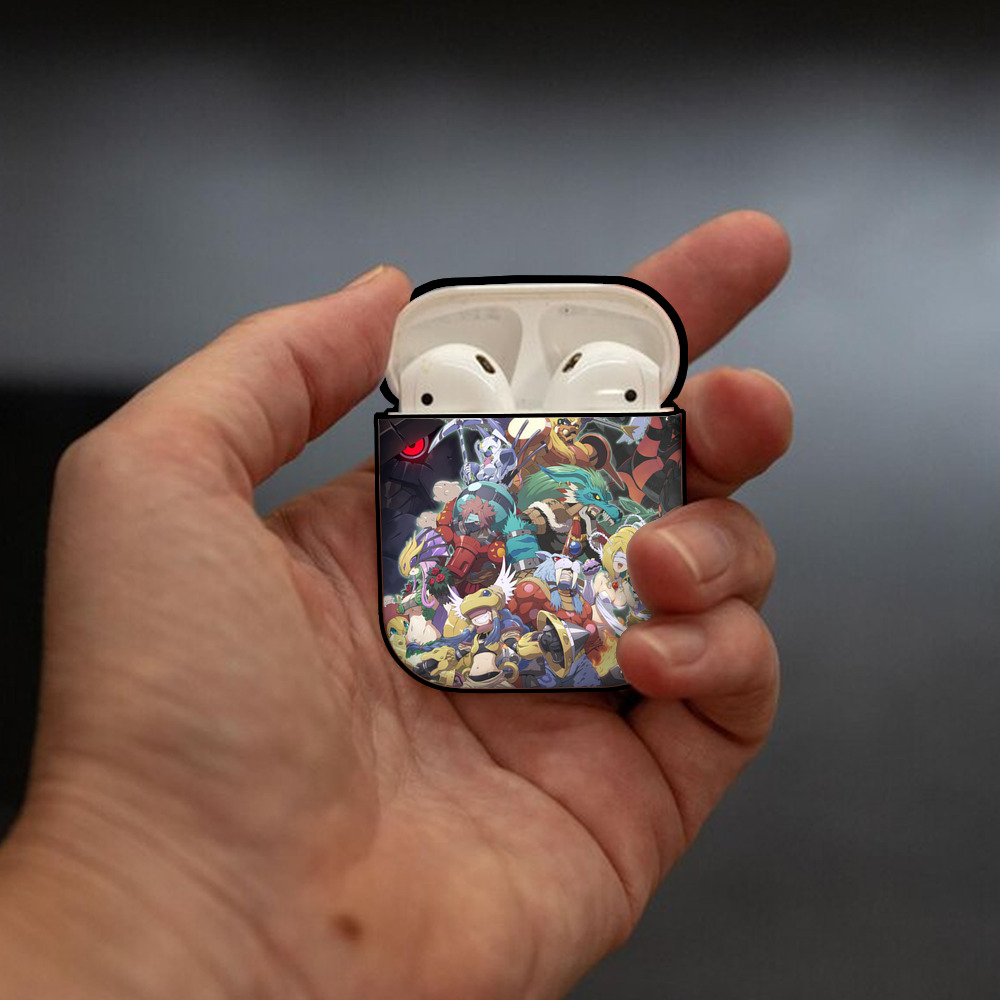 Digimon デジタルモンスター/デジモン AirPods 第2世代保護ケース ハードシェル ブラック 耐衝撃・防指紋・カラビナ付き
