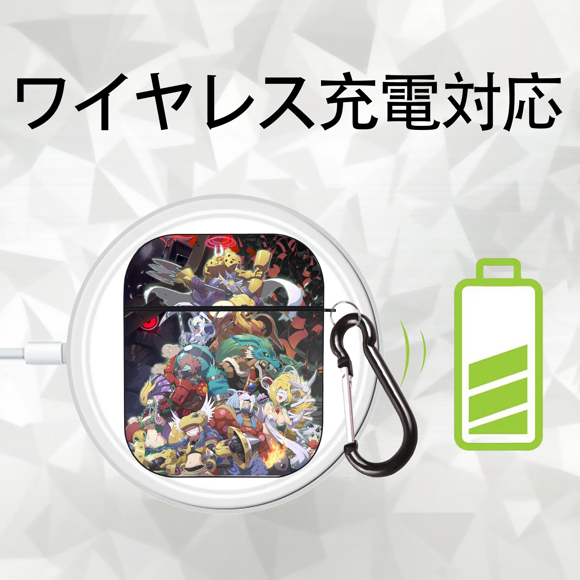 Digimon デジタルモンスター/デジモン AirPods 第2世代保護ケース ハードシェル ブラック 耐衝撃・防指紋・カラビナ付き