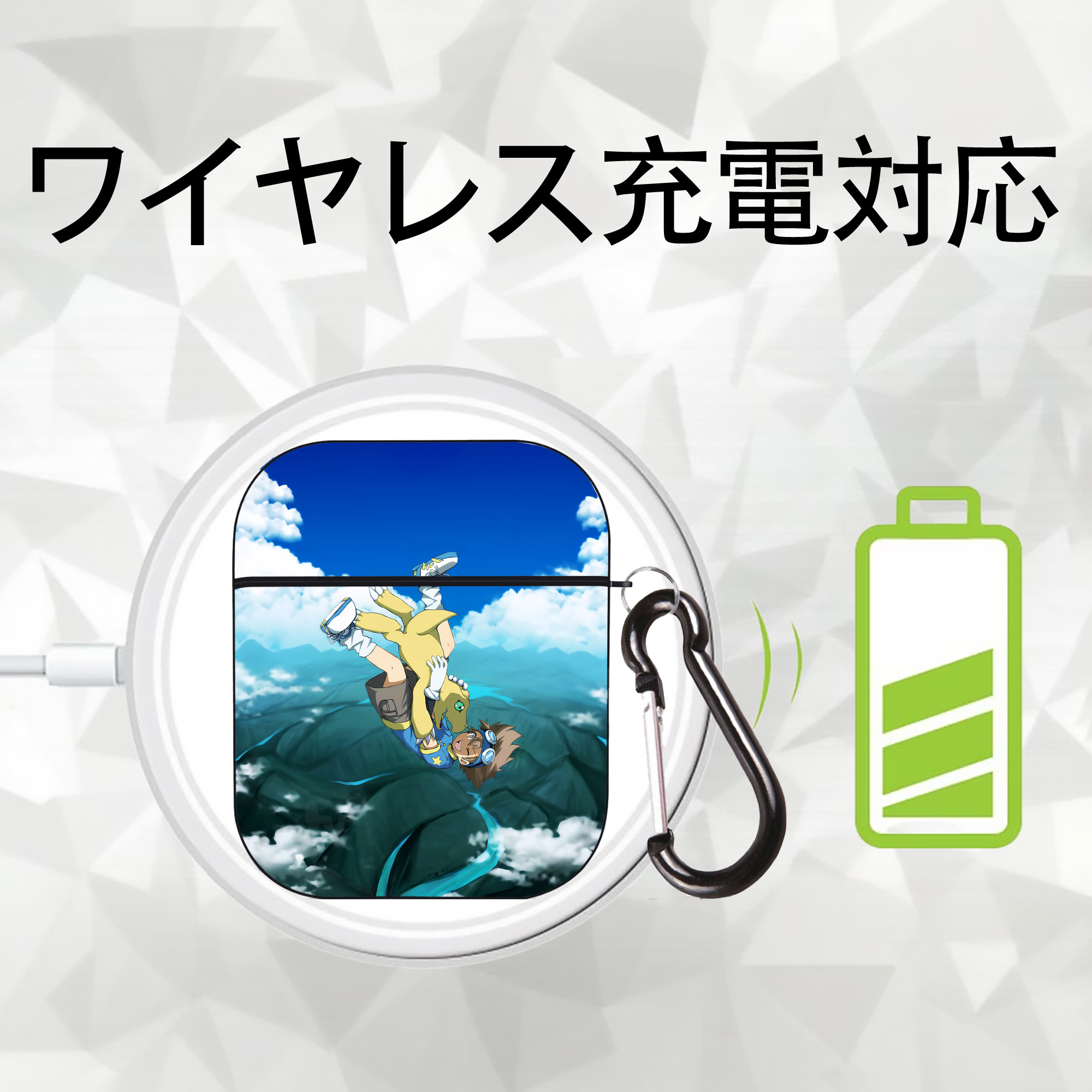 Digimon デジタルモンスター/デジモン AirPods 第2世代保護ケース ハードシェル ブラック 耐衝撃・防指紋・カラビナ付き