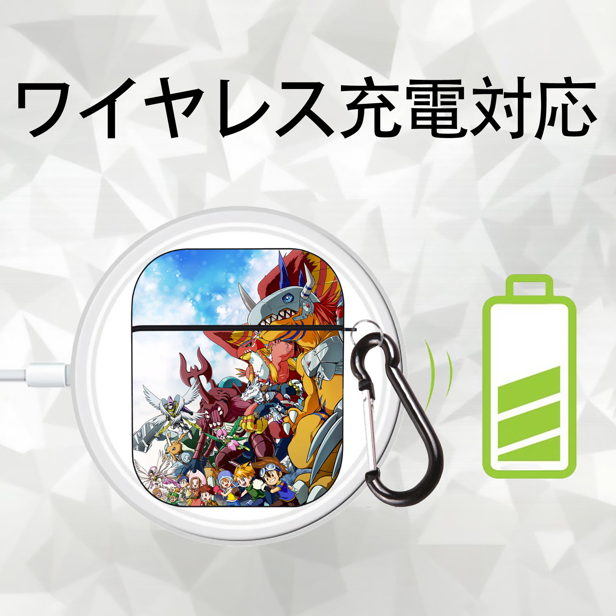 Digimon デジタルモンスター/デジモン AirPods 第2世代保護ケース ハードシェル ブラック 耐衝撃・防指紋・カラビナ付き