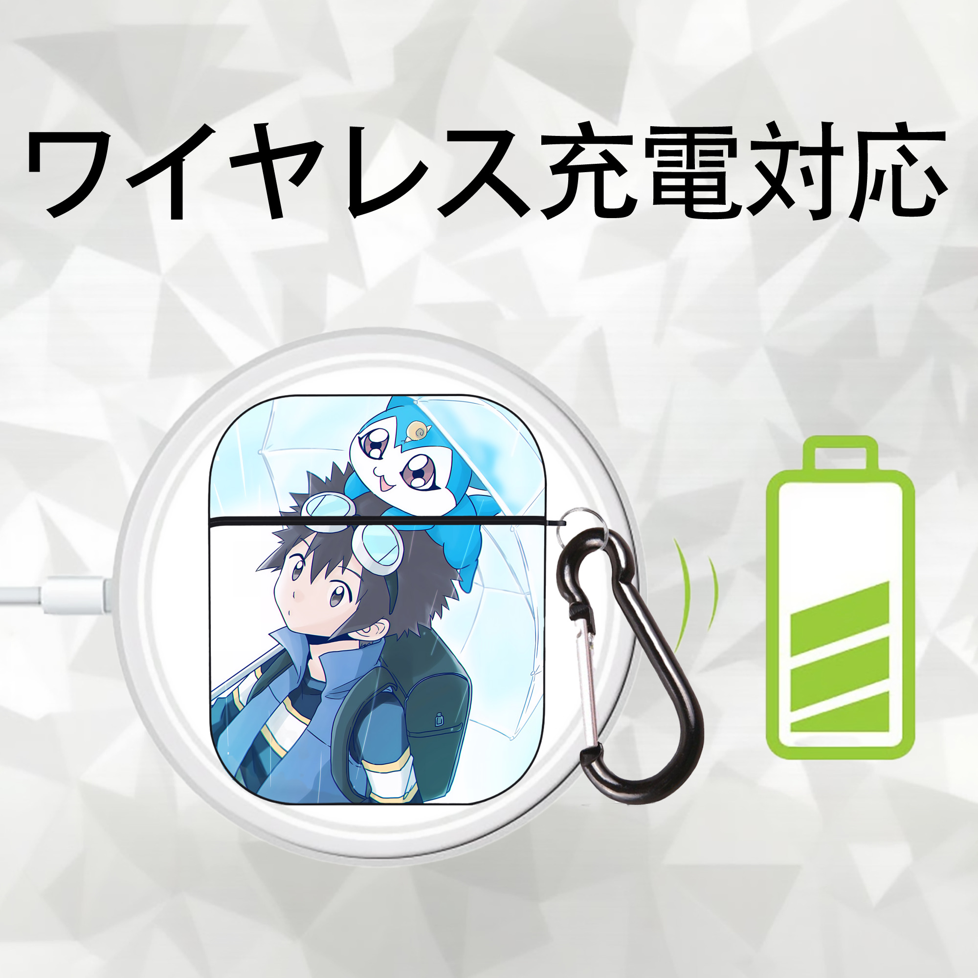 Digimon デジタルモンスター/デジモン AirPods 第2世代保護ケース ハードシェル ブラック 耐衝撃・防指紋・カラビナ付き