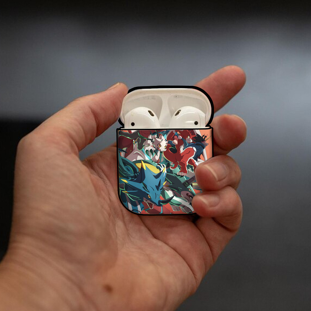 Digimon デジタルモンスター/デジモン AirPods 第2世代保護ケース ハードシェル ブラック 耐衝撃・防指紋・カラビナ付き