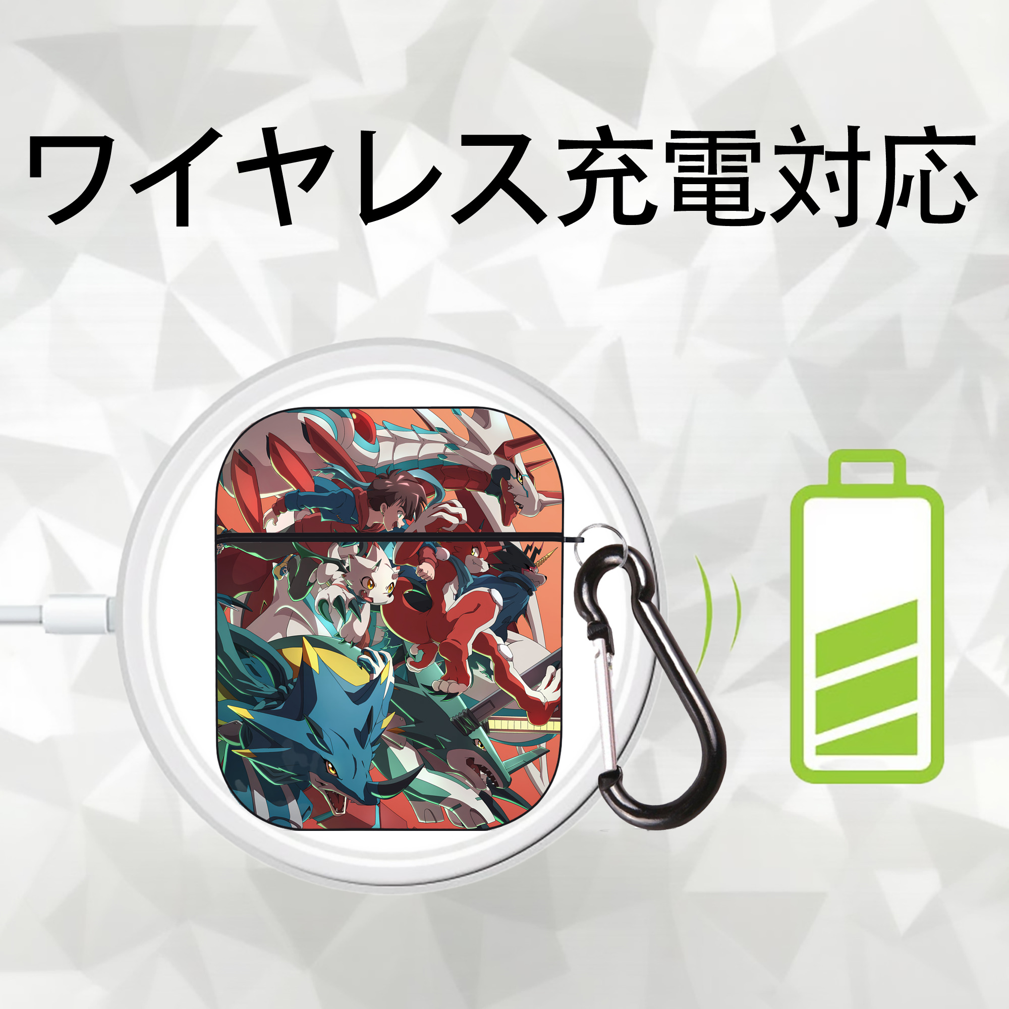 Digimon デジタルモンスター/デジモン AirPods 第2世代保護ケース ハードシェル ブラック 耐衝撃・防指紋・カラビナ付き