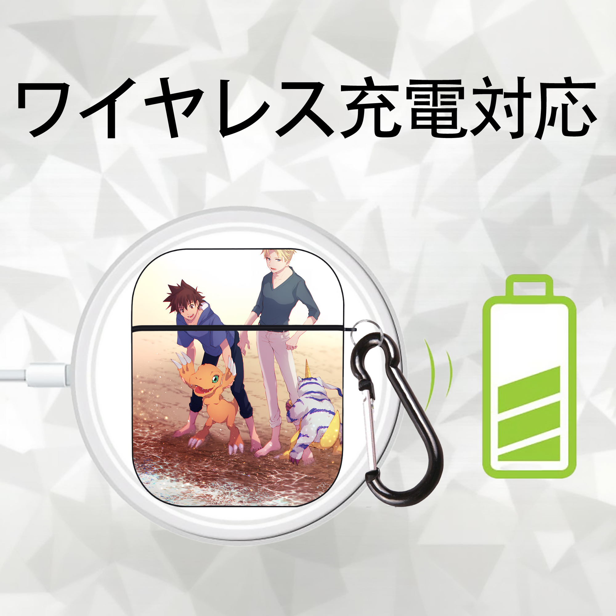 Digimon デジタルモンスター/デジモン AirPods 第2世代保護ケース ハードシェル ブラック 耐衝撃・防指紋・カラビナ付き