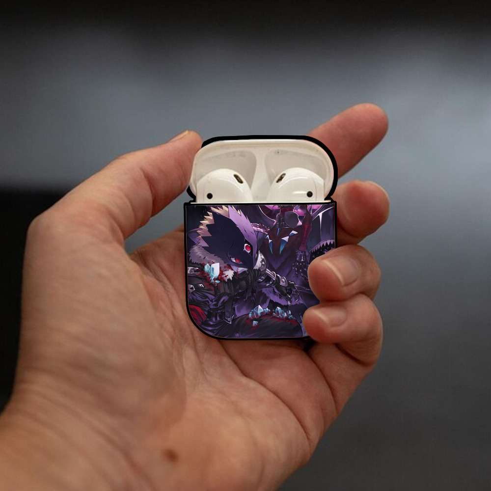 Digimon デジタルモンスター/デジモン AirPods 第2世代保護ケース ハードシェル ブラック 耐衝撃・防指紋・カラビナ付き