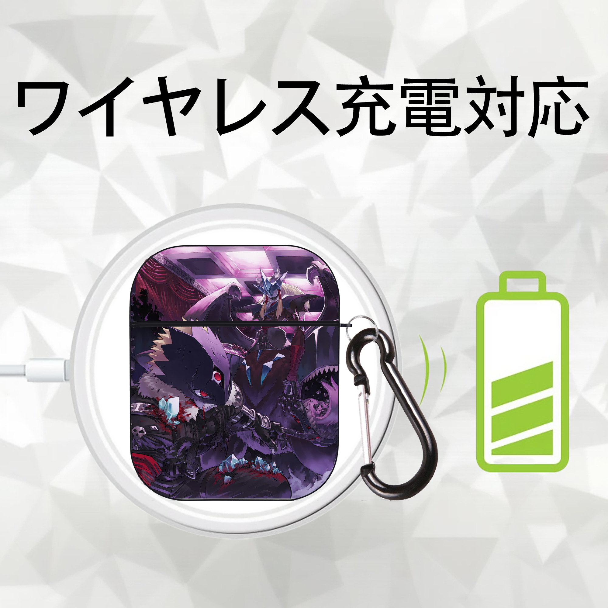 Digimon デジタルモンスター/デジモン AirPods 第2世代保護ケース ハードシェル ブラック 耐衝撃・防指紋・カラビナ付き