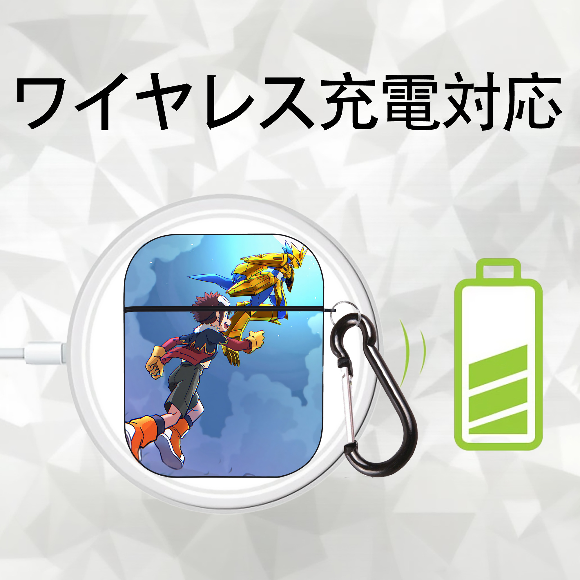 Digimon デジタルモンスター/デジモン AirPods 第2世代保護ケース ハードシェル ブラック 耐衝撃・防指紋・カラビナ付き
