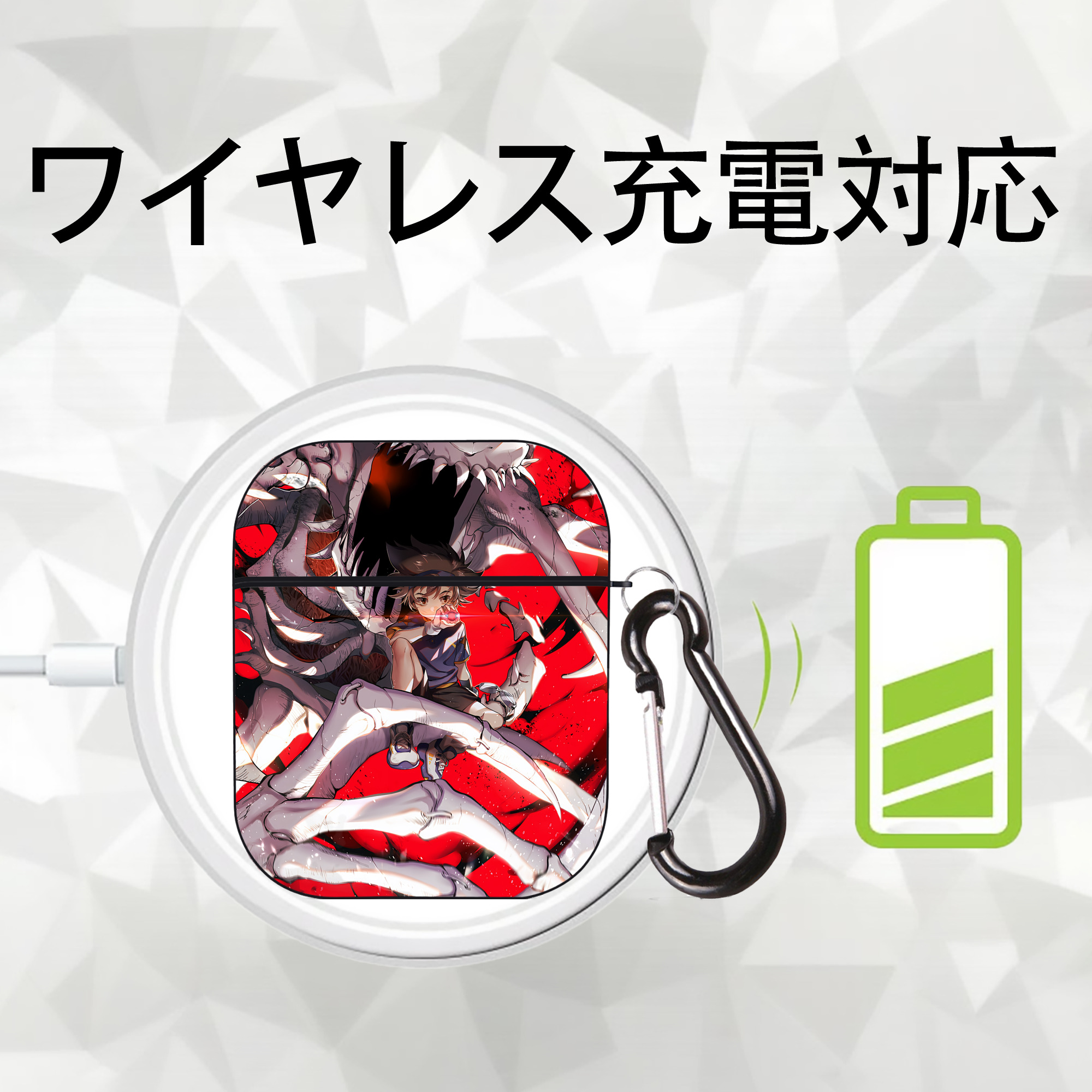 Digimon デジタルモンスター/デジモン AirPods 第2世代保護ケース ハードシェル ブラック 耐衝撃・防指紋・カラビナ付き