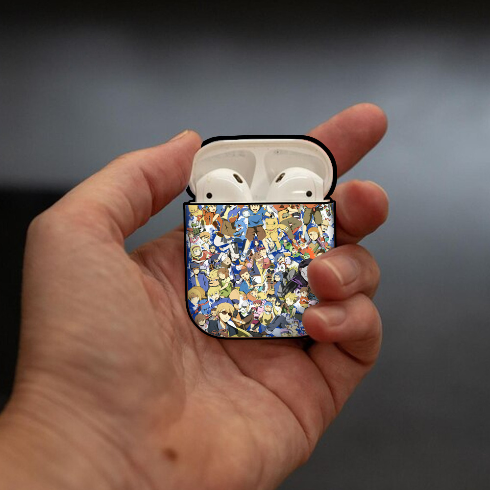 Digimon デジタルモンスター/デジモン AirPods 第2世代保護ケース ハードシェル ブラック 耐衝撃・防指紋・カラビナ付き