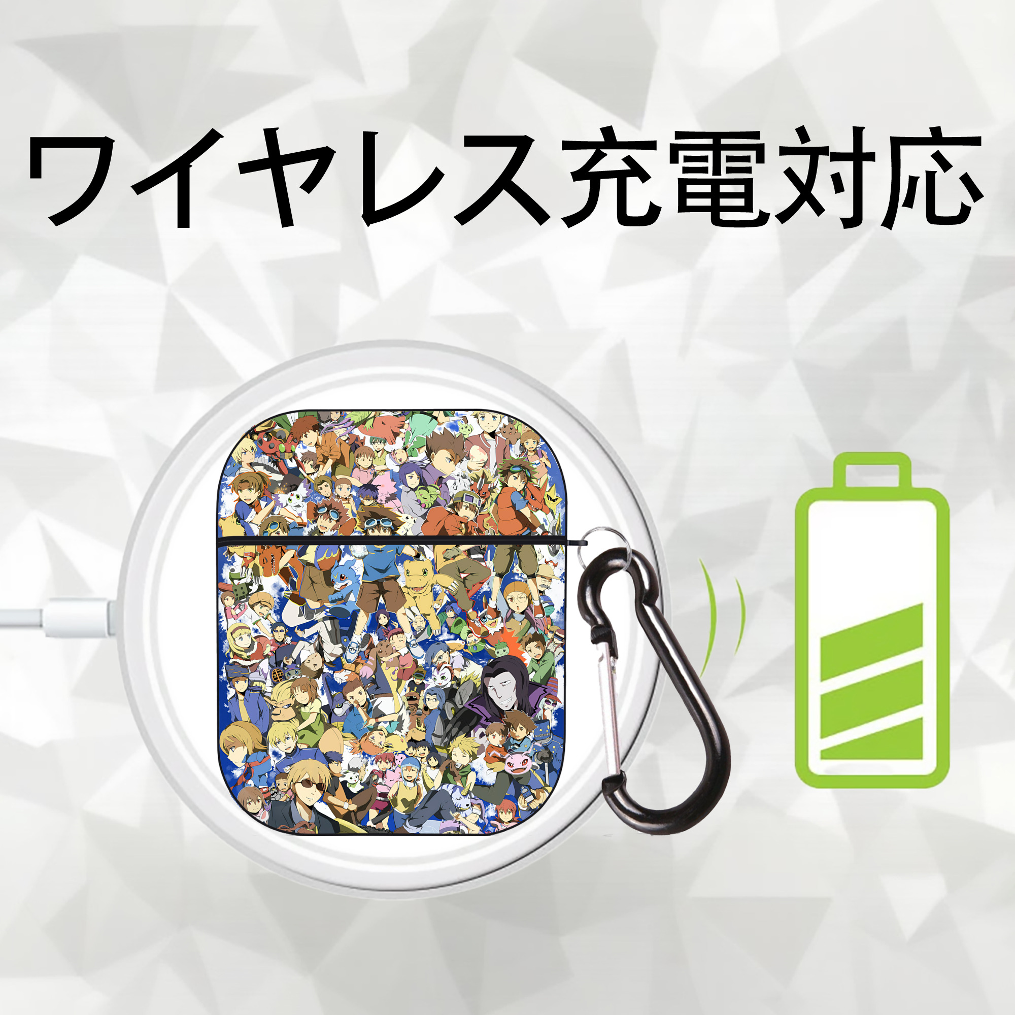 Digimon デジタルモンスター/デジモン AirPods 第2世代保護ケース ハードシェル ブラック 耐衝撃・防指紋・カラビナ付き