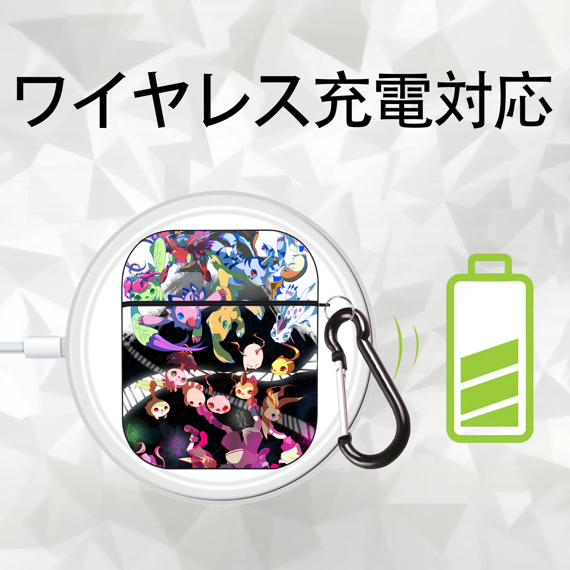 Digimon デジタルモンスター/デジモン AirPods 第2世代保護ケース ハードシェル ブラック 耐衝撃・防指紋・カラビナ付き