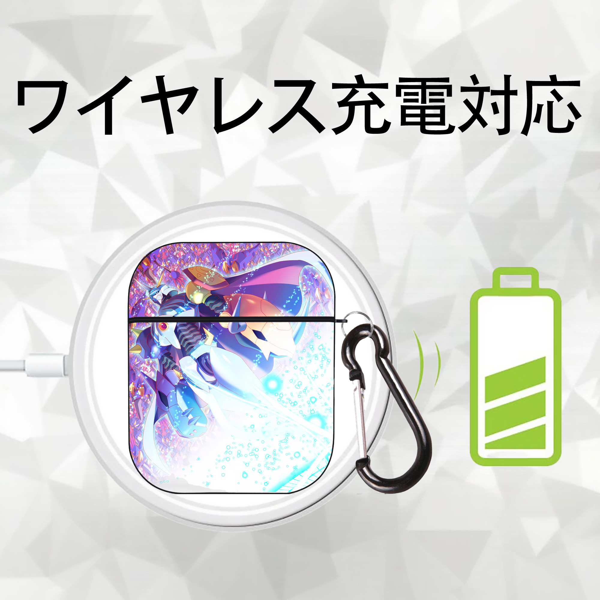 Digimon デジタルモンスター/デジモン AirPods 第2世代保護ケース ハードシェル ブラック 耐衝撃・防指紋・カラビナ付き