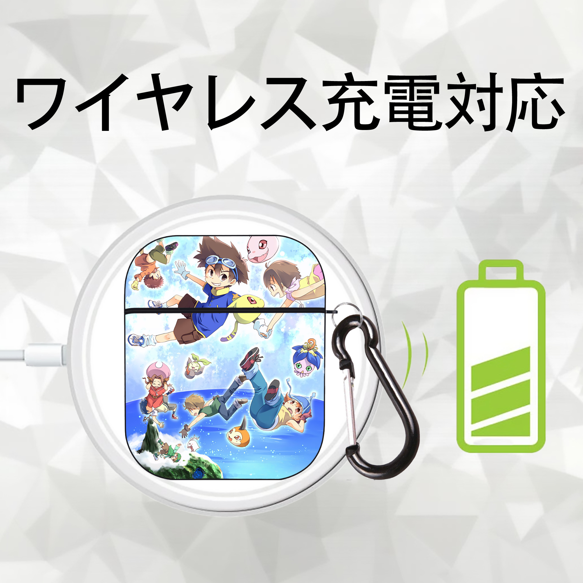 Digimon デジタルモンスター/デジモン AirPods 第2世代保護ケース ハードシェル ブラック 耐衝撃・防指紋・カラビナ付き