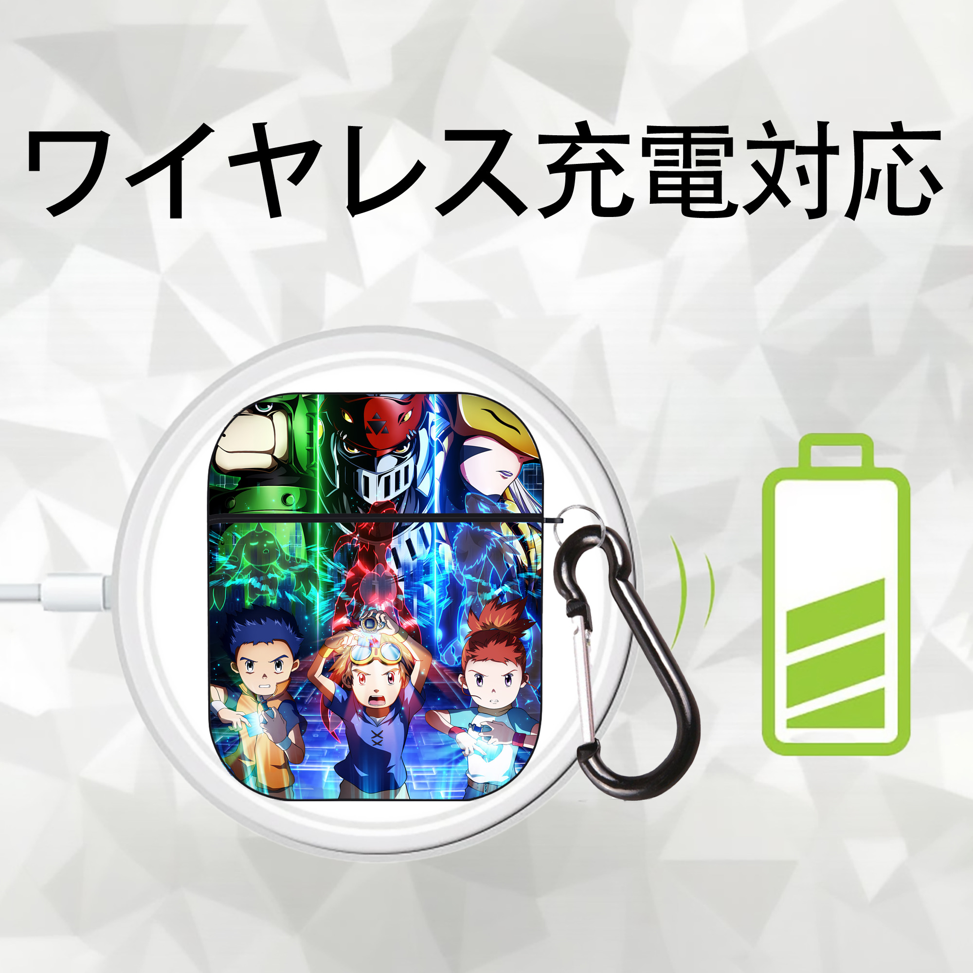 Digimon デジタルモンスター/デジモン AirPods 第2世代保護ケース ハードシェル ブラック 耐衝撃・防指紋・カラビナ付き