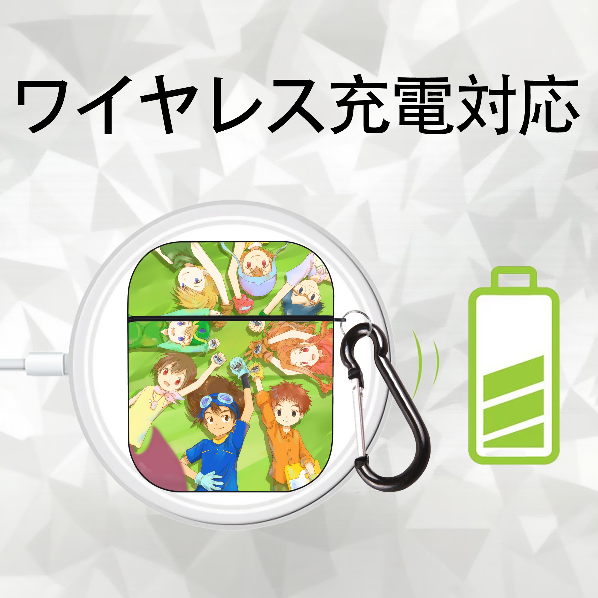 Digimon デジタルモンスター/デジモン AirPods 第2世代保護ケース ハードシェル ブラック 耐衝撃・防指紋・カラビナ付き