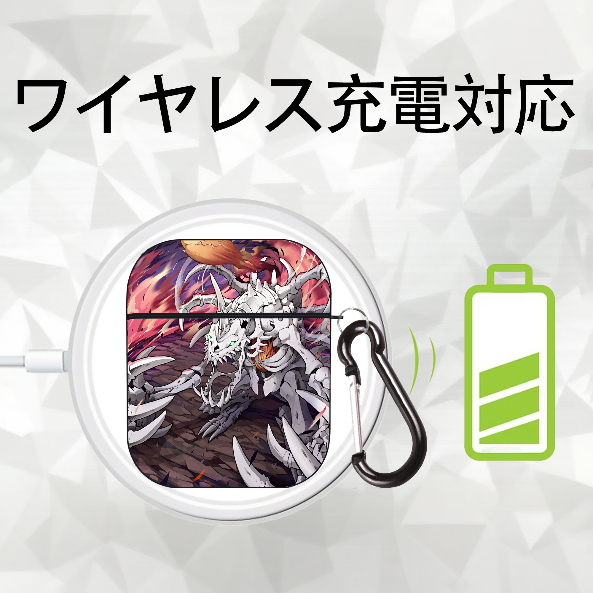 Digimon デジタルモンスター/デジモン AirPods 第2世代保護ケース ハードシェル ブラック 耐衝撃・防指紋・カラビナ付き