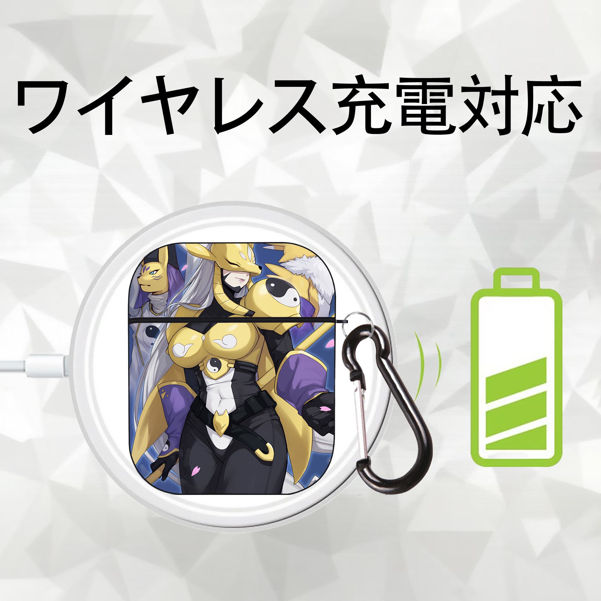 Digimon デジタルモンスター/デジモン AirPods 第2世代保護ケース ハードシェル ブラック 耐衝撃・防指紋・カラビナ付き