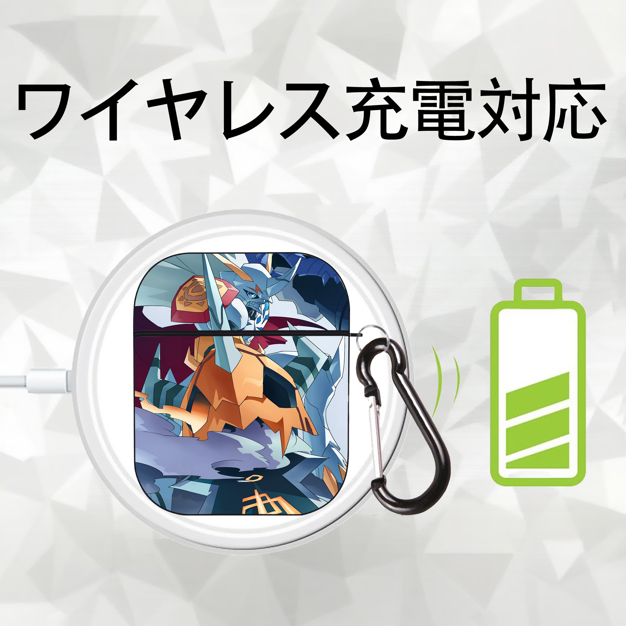 Digimon デジタルモンスター/デジモン AirPods 第2世代保護ケース ハードシェル ブラック 耐衝撃・防指紋・カラビナ付き