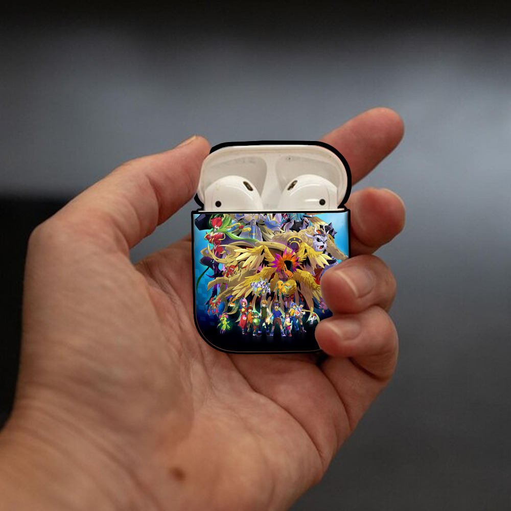 Digimon デジタルモンスター/デジモン AirPods 第2世代保護ケース ハードシェル ブラック 耐衝撃・防指紋・カラビナ付き