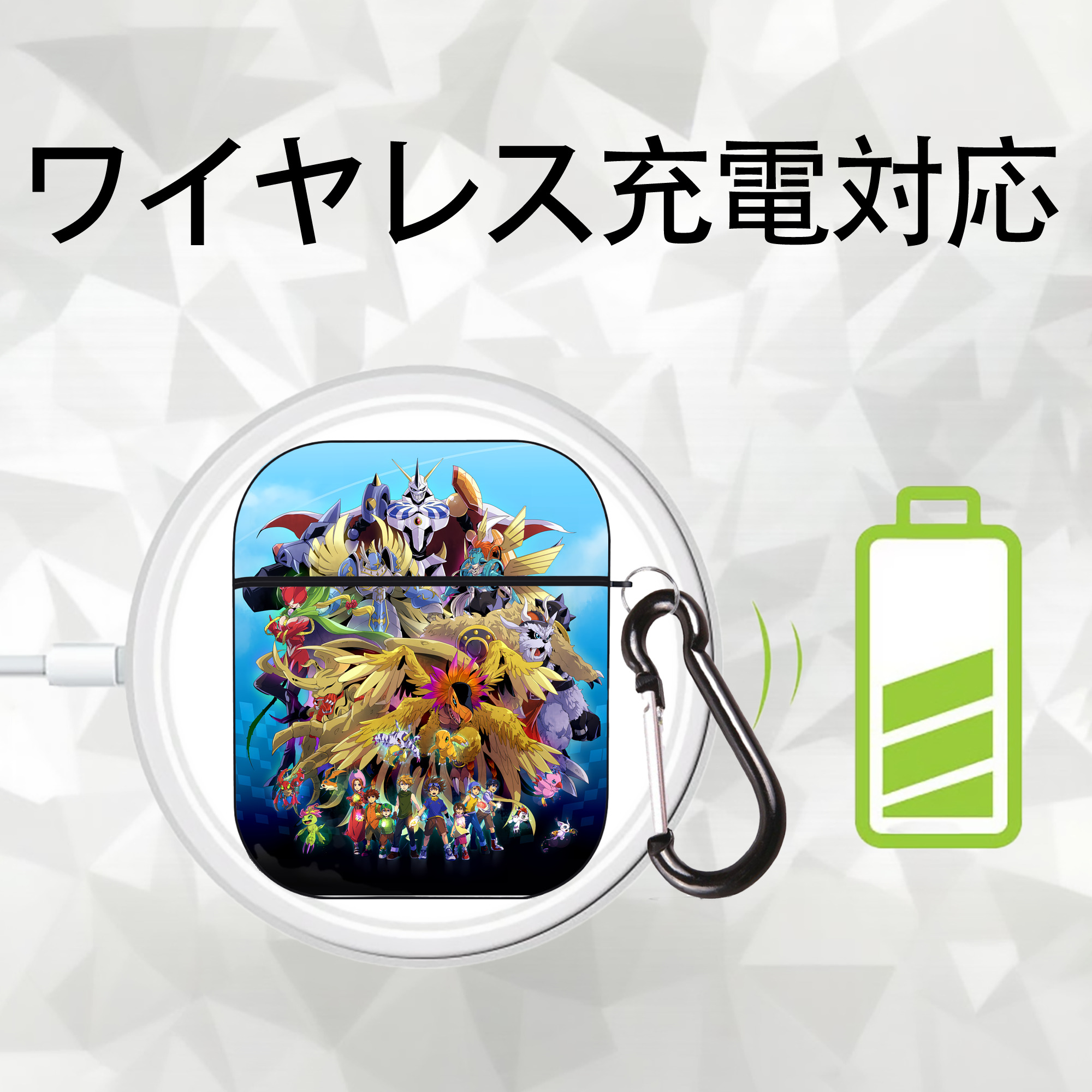 Digimon デジタルモンスター/デジモン AirPods 第2世代保護ケース ハードシェル ブラック 耐衝撃・防指紋・カラビナ付き