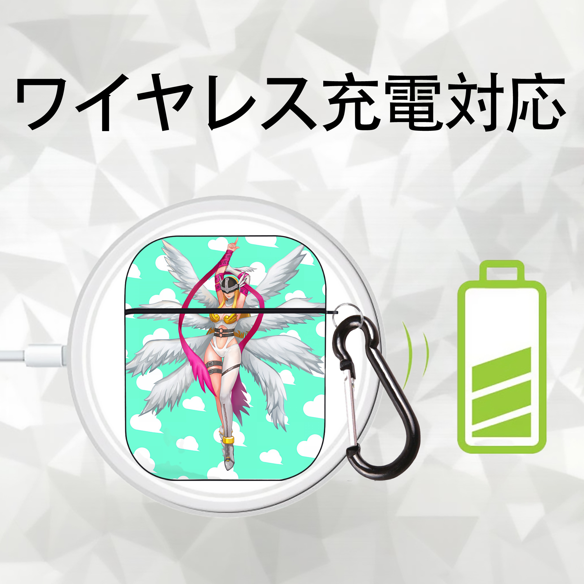 Digimon デジタルモンスター/デジモン AirPods 第2世代保護ケース ハードシェル ブラック 耐衝撃・防指紋・カラビナ付き
