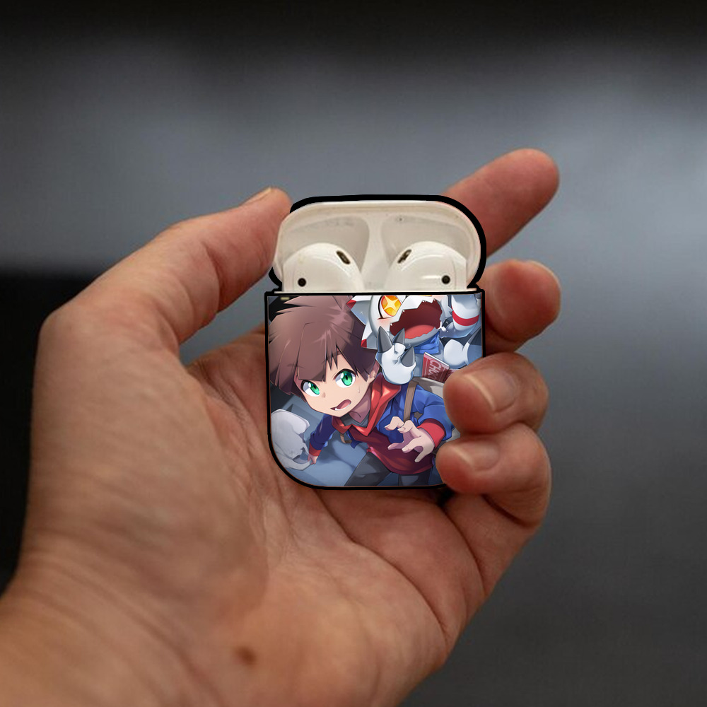 Digimon デジタルモンスター/デジモン AirPods 第2世代保護ケース ハードシェル ブラック 耐衝撃・防指紋・カラビナ付き