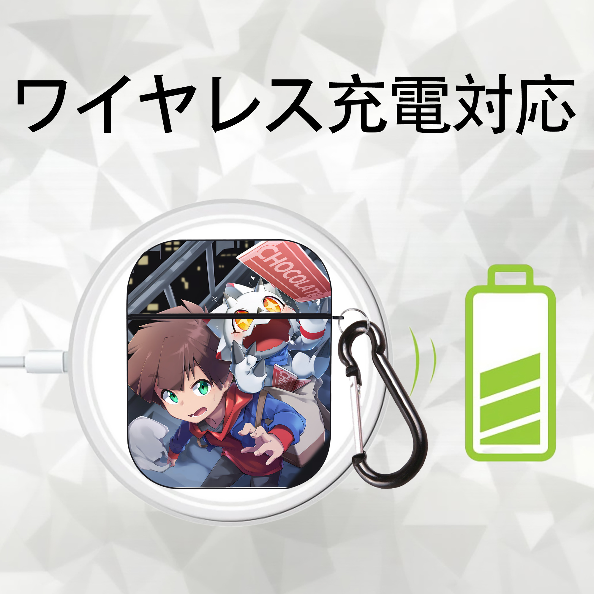 Digimon デジタルモンスター/デジモン AirPods 第2世代保護ケース ハードシェル ブラック 耐衝撃・防指紋・カラビナ付き