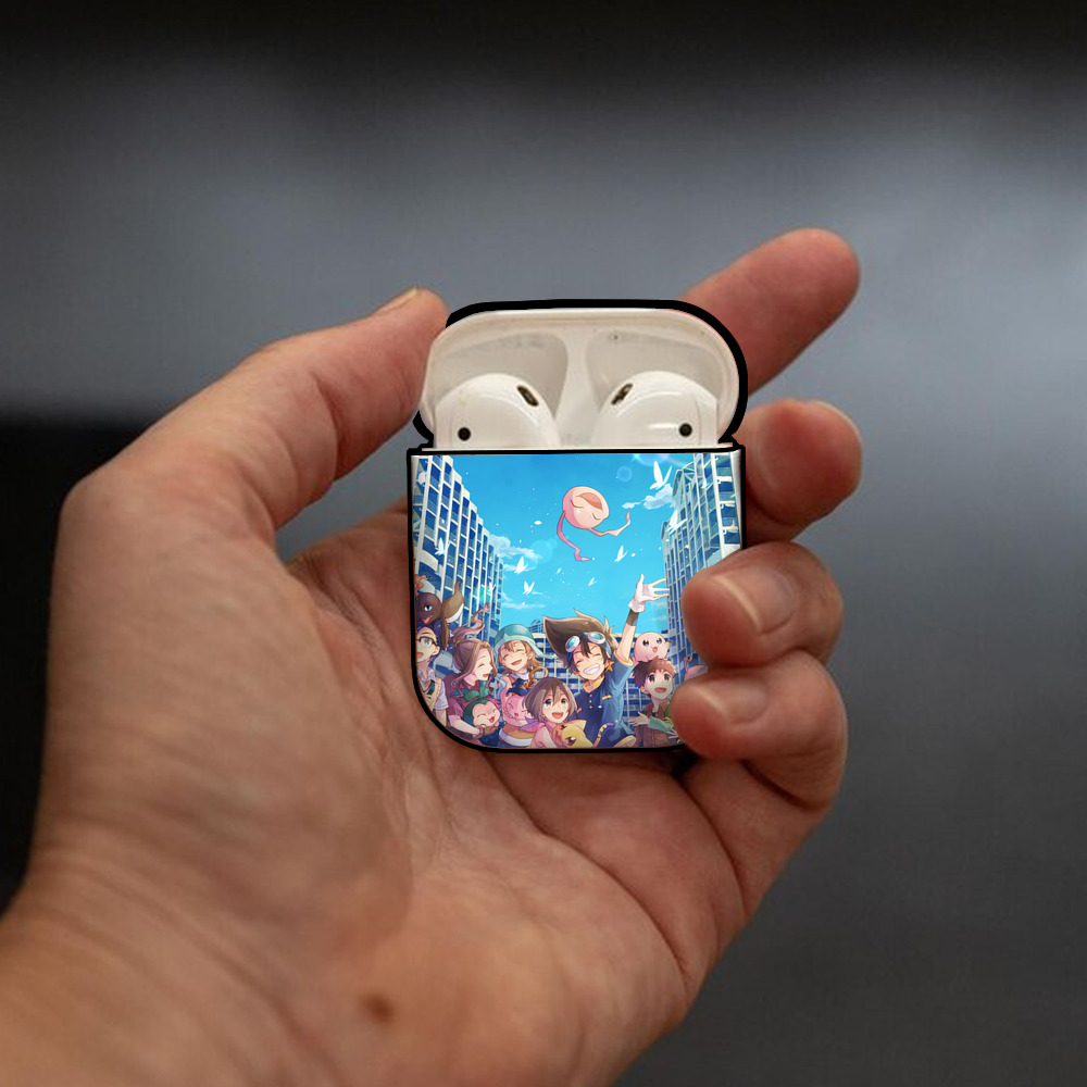 Digimon デジタルモンスター/デジモン AirPods 第2世代保護ケース ハードシェル ブラック 耐衝撃・防指紋・カラビナ付き