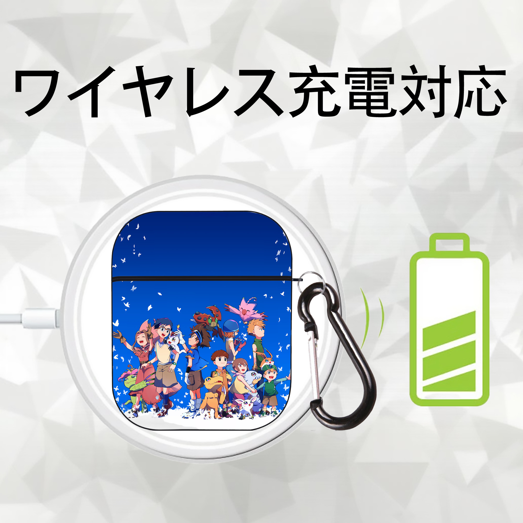 Digimon デジタルモンスター/デジモン AirPods 第2世代保護ケース ハードシェル ブラック 耐衝撃・防指紋・カラビナ付き