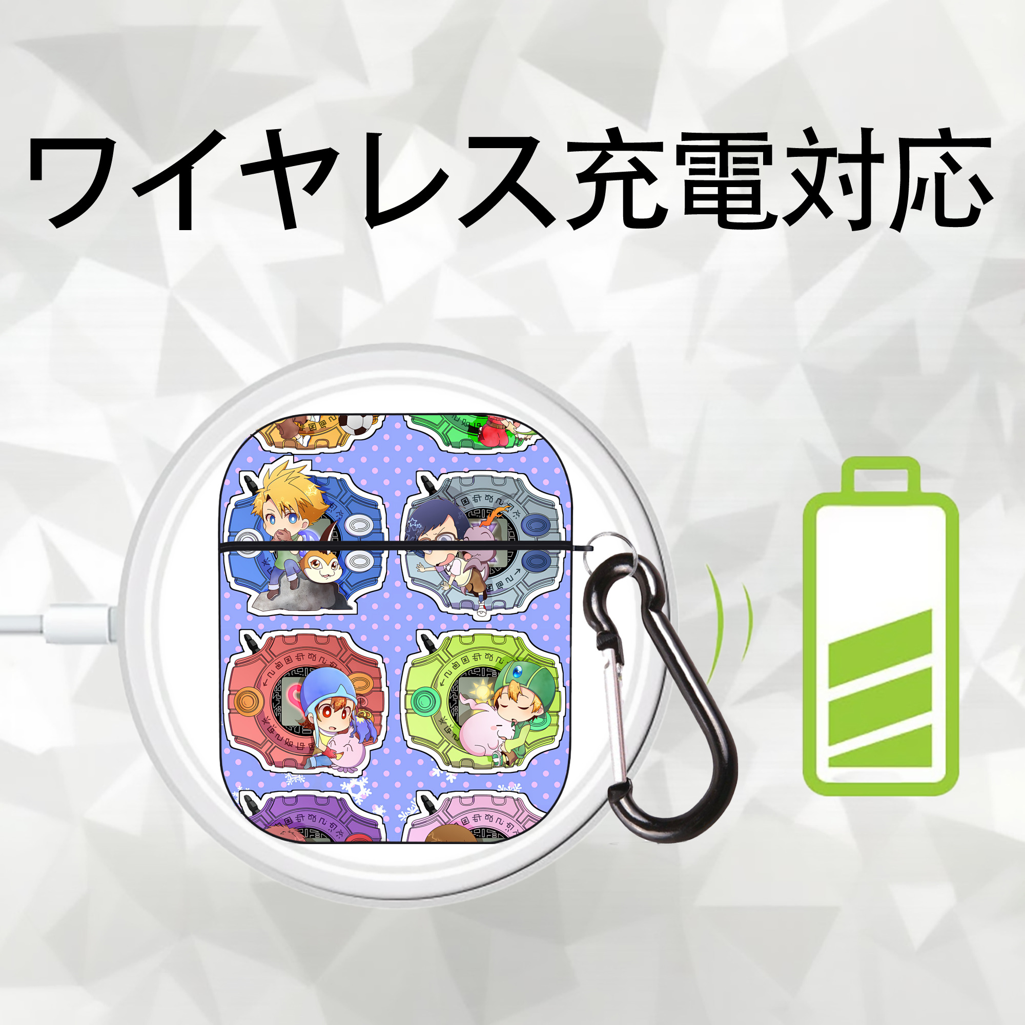 Digimon デジタルモンスター/デジモン AirPods 第2世代保護ケース ハードシェル ブラック 耐衝撃・防指紋・カラビナ付き