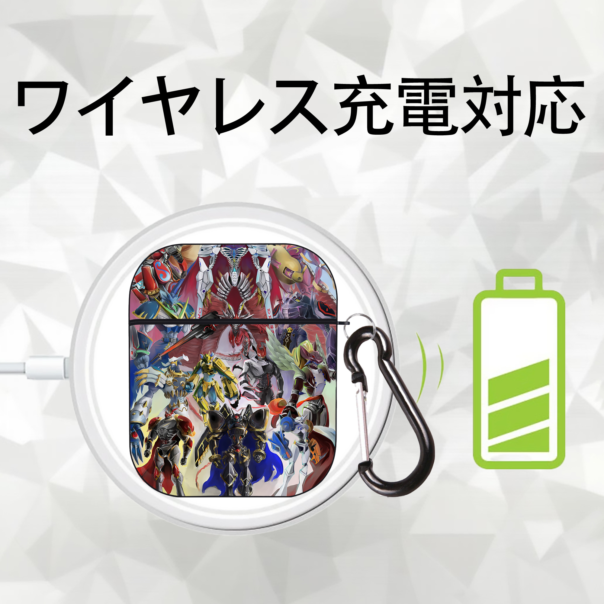 Digimon デジタルモンスター/デジモン AirPods 第2世代保護ケース ハードシェル ブラック 耐衝撃・防指紋・カラビナ付き