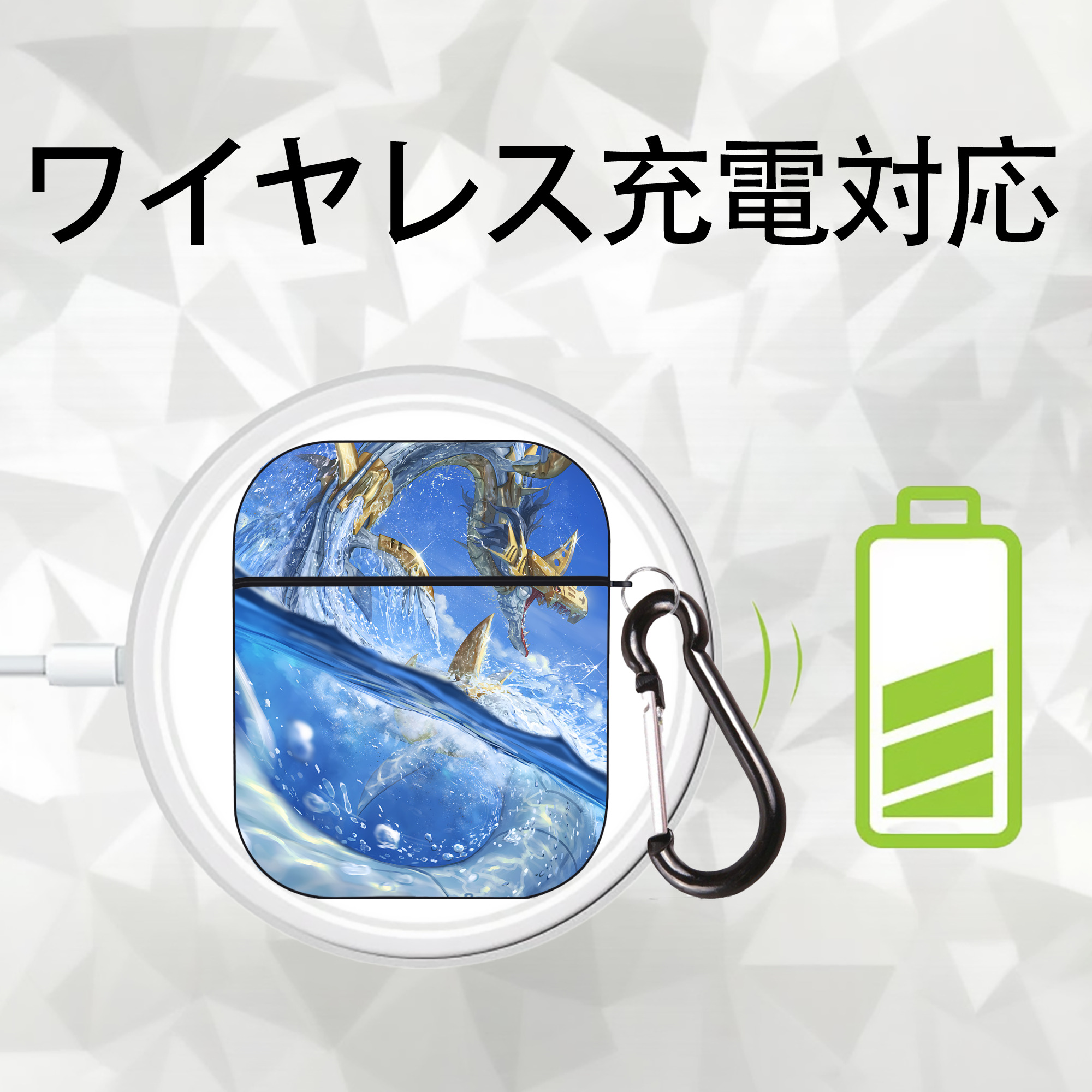 Digimon デジタルモンスター/デジモン AirPods 第2世代保護ケース ハードシェル ブラック 耐衝撃・防指紋・カラビナ付き