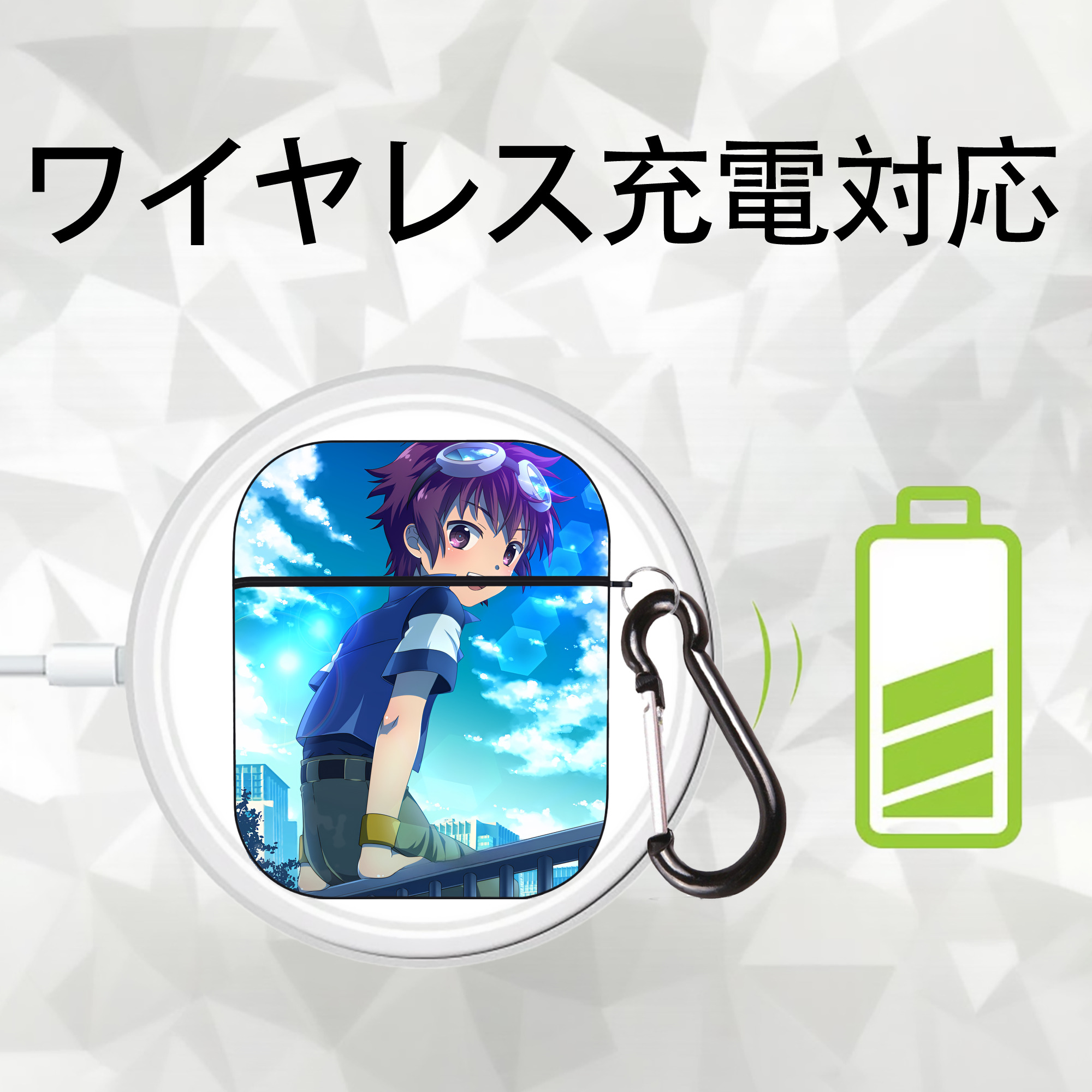 Digimon デジタルモンスター/デジモン AirPods 第2世代保護ケース ハードシェル ブラック 耐衝撃・防指紋・カラビナ付き