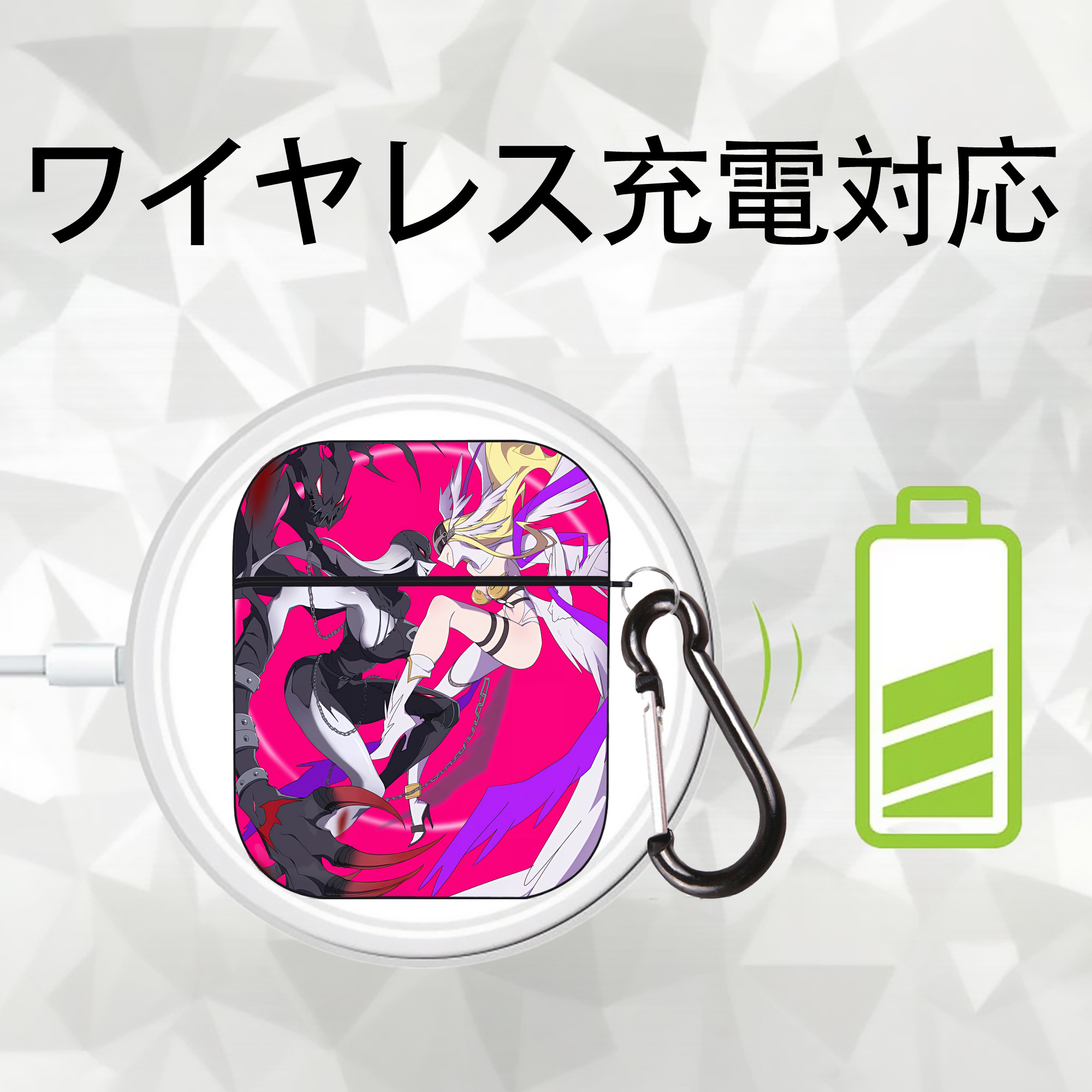 Digimon デジタルモンスター/デジモン AirPods 第2世代保護ケース ハードシェル ブラック 耐衝撃・防指紋・カラビナ付き