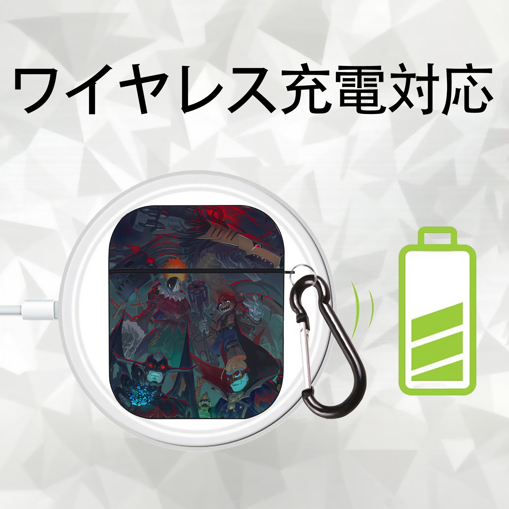 Digimon デジタルモンスター/デジモン AirPods 第2世代保護ケース ハードシェル ブラック 耐衝撃・防指紋・カラビナ付き