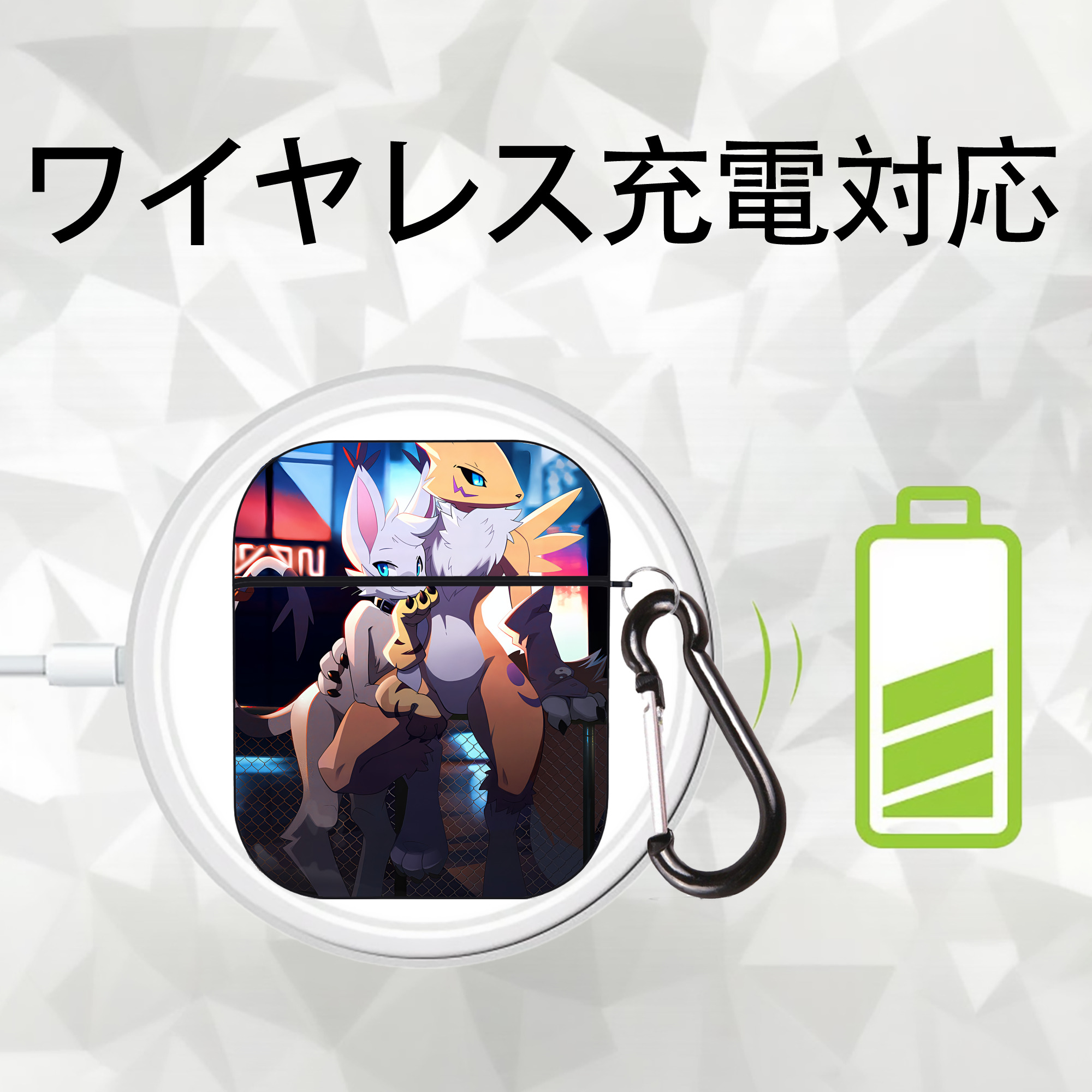 Digimon デジタルモンスター/デジモン AirPods 第2世代保護ケース ハードシェル ブラック 耐衝撃・防指紋・カラビナ付き