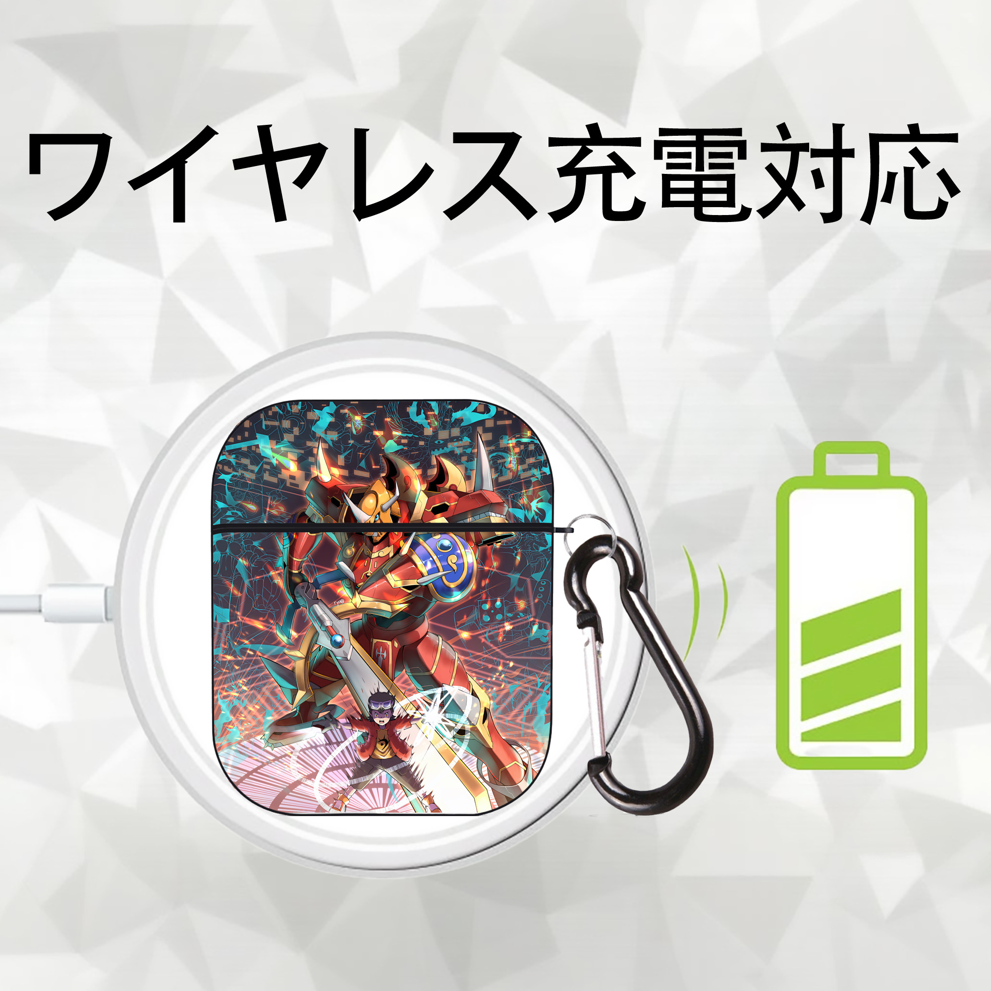 Digimon デジタルモンスター/デジモン AirPods 第2世代保護ケース ハードシェル ブラック 耐衝撃・防指紋・カラビナ付き
