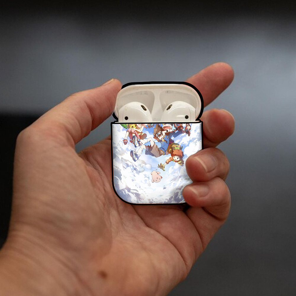 Digimon デジタルモンスター/デジモン AirPods 第2世代保護ケース ハードシェル ブラック 耐衝撃・防指紋・カラビナ付き