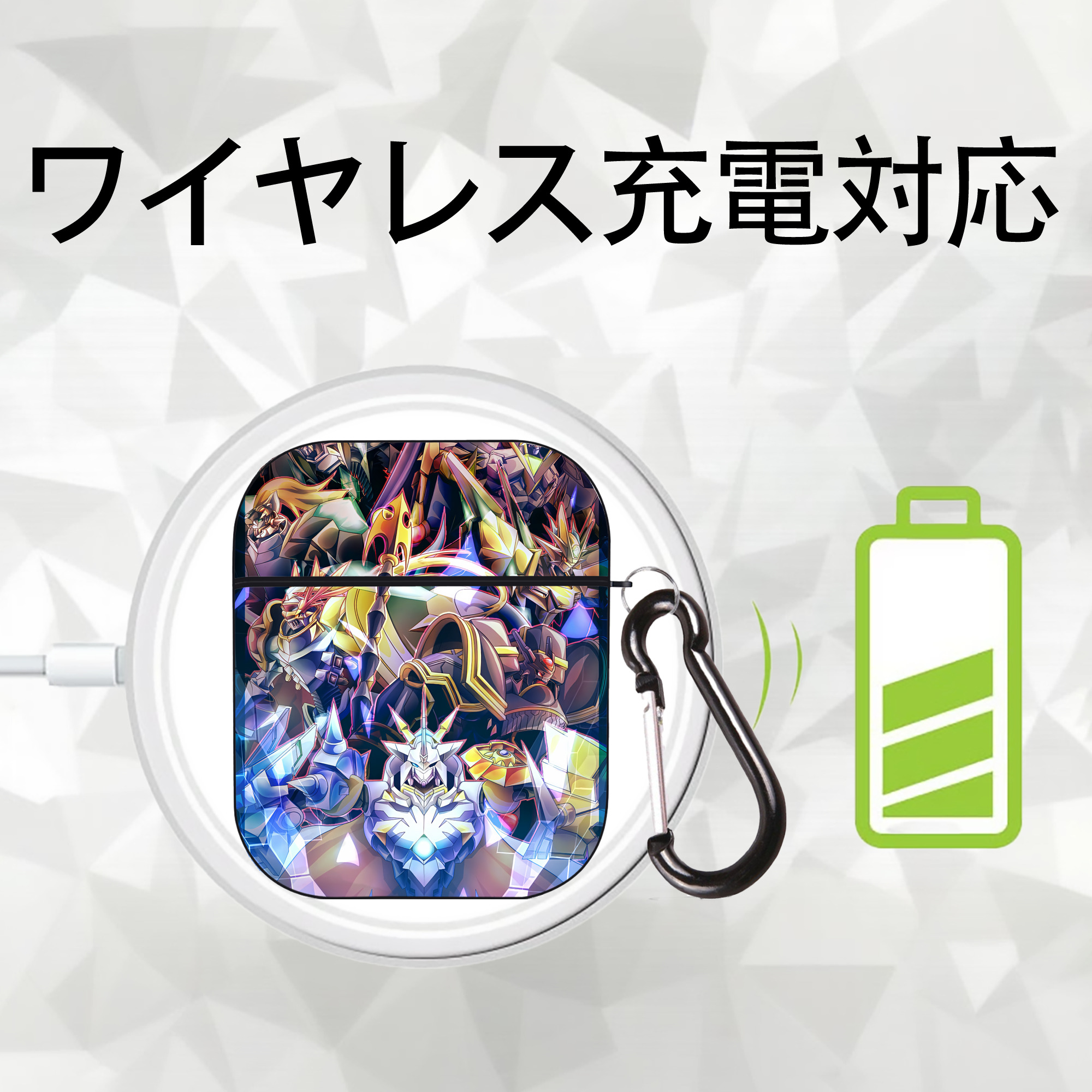 Digimon デジタルモンスター/デジモン AirPods 第2世代保護ケース ハードシェル ブラック 耐衝撃・防指紋・カラビナ付き