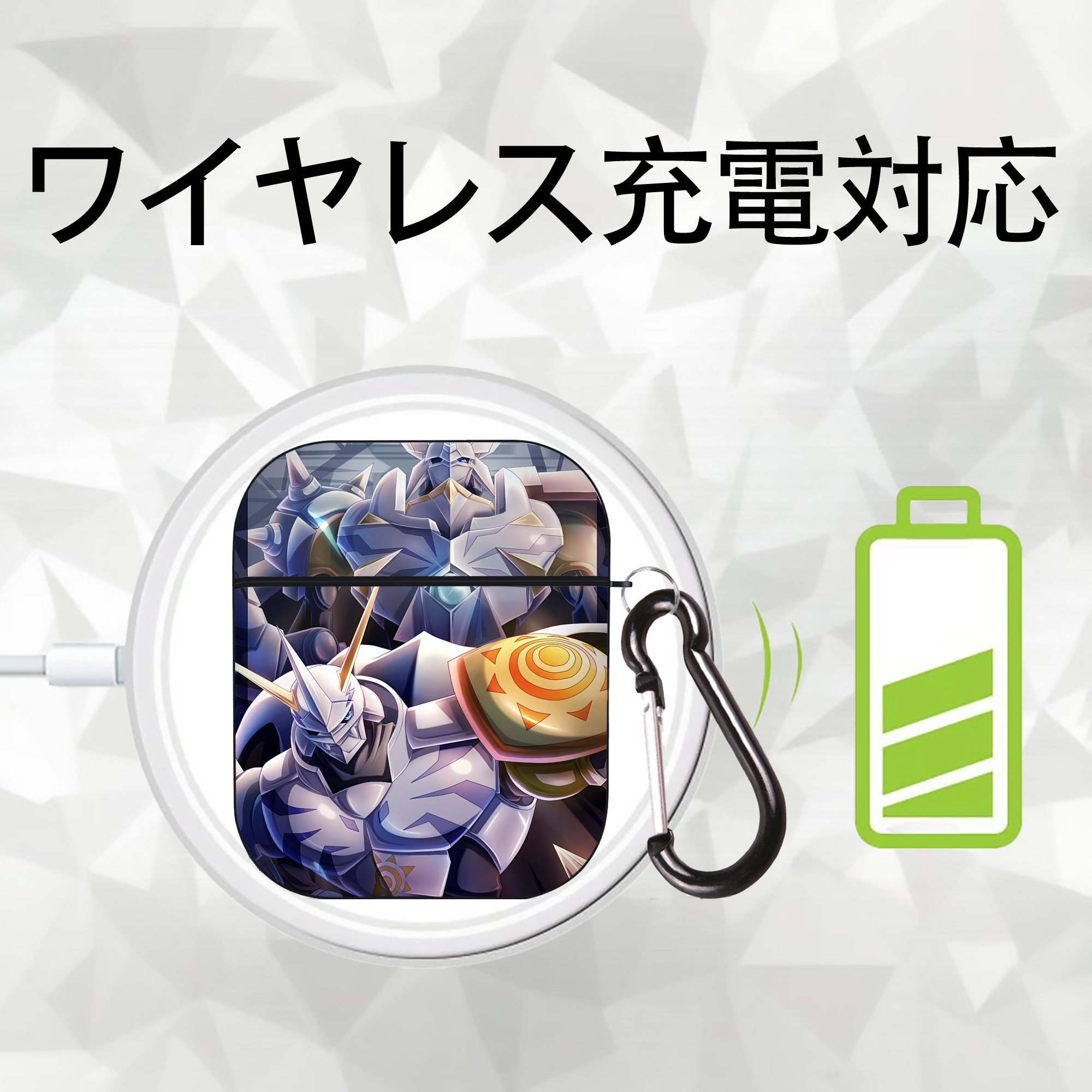 Digimon デジタルモンスター/デジモン AirPods 第2世代保護ケース ハードシェル ブラック 耐衝撃・防指紋・カラビナ付き