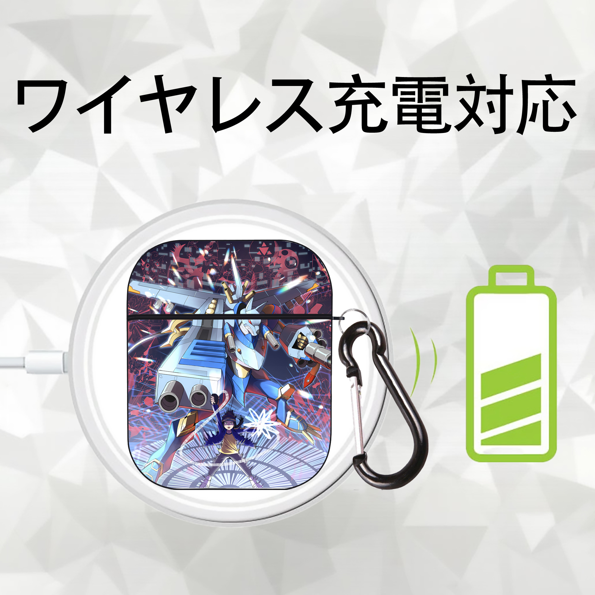 Digimon デジタルモンスター/デジモン AirPods 第2世代保護ケース ハードシェル ブラック 耐衝撃・防指紋・カラビナ付き