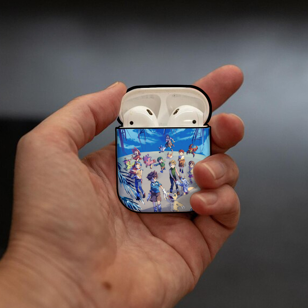 Digimon デジタルモンスター/デジモン AirPods 第2世代保護ケース ハードシェル ブラック 耐衝撃・防指紋・カラビナ付き