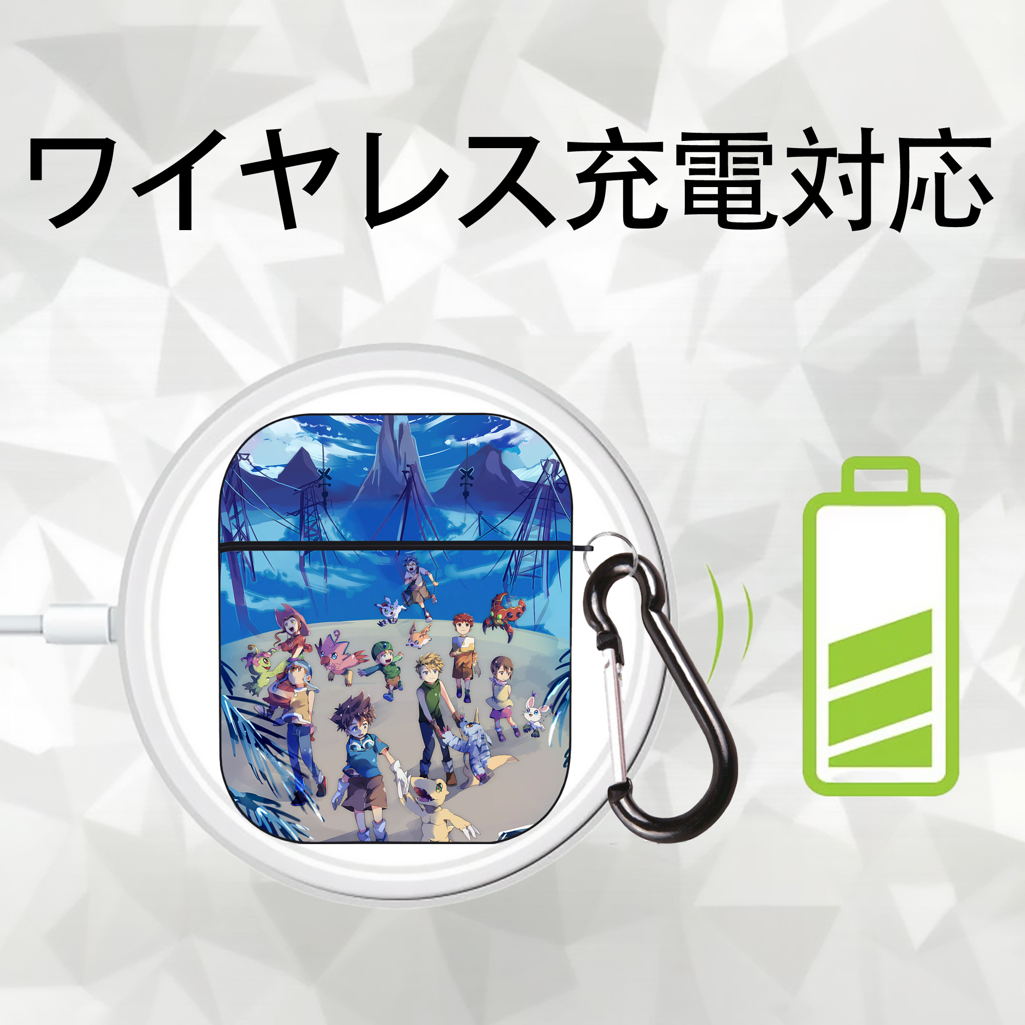 Digimon デジタルモンスター/デジモン AirPods 第2世代保護ケース ハードシェル ブラック 耐衝撃・防指紋・カラビナ付き