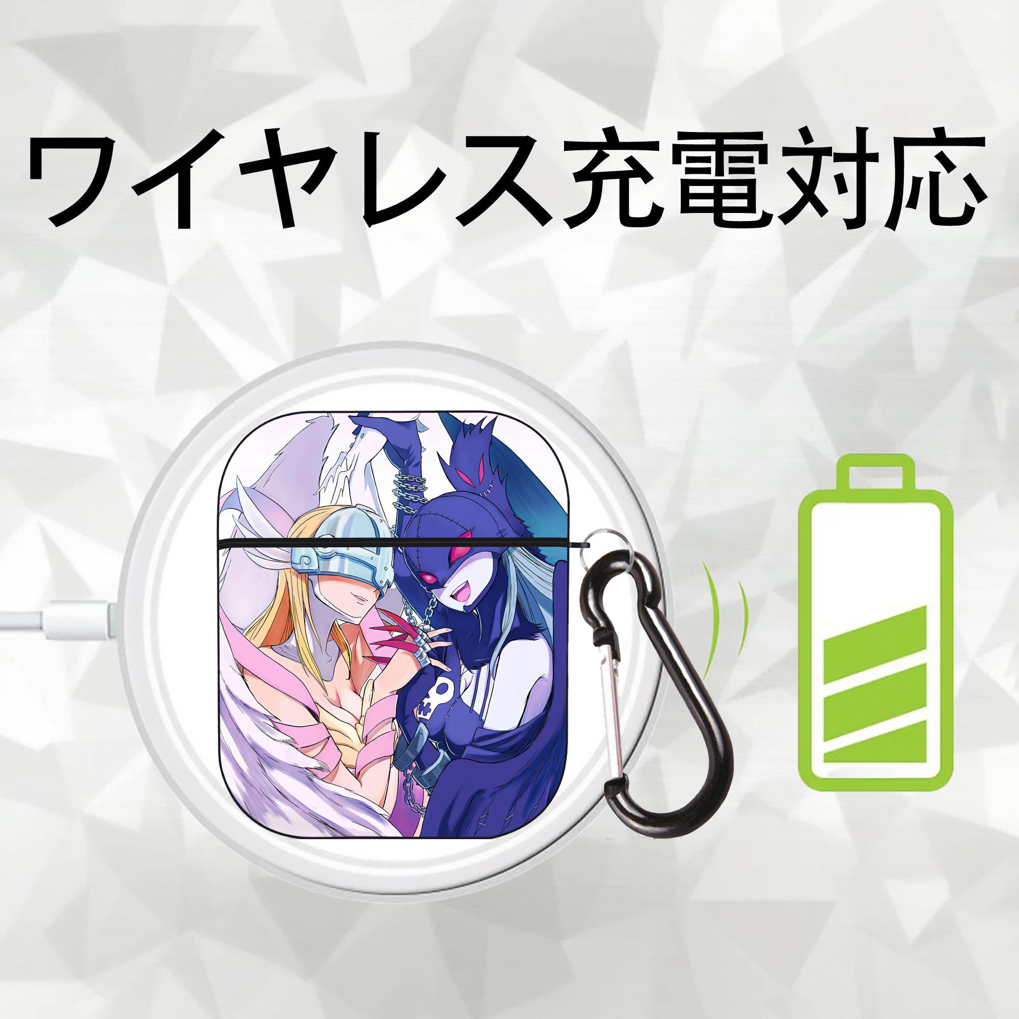 Digimon デジタルモンスター/デジモン AirPods 第2世代保護ケース ハードシェル ブラック 耐衝撃・防指紋・カラビナ付き