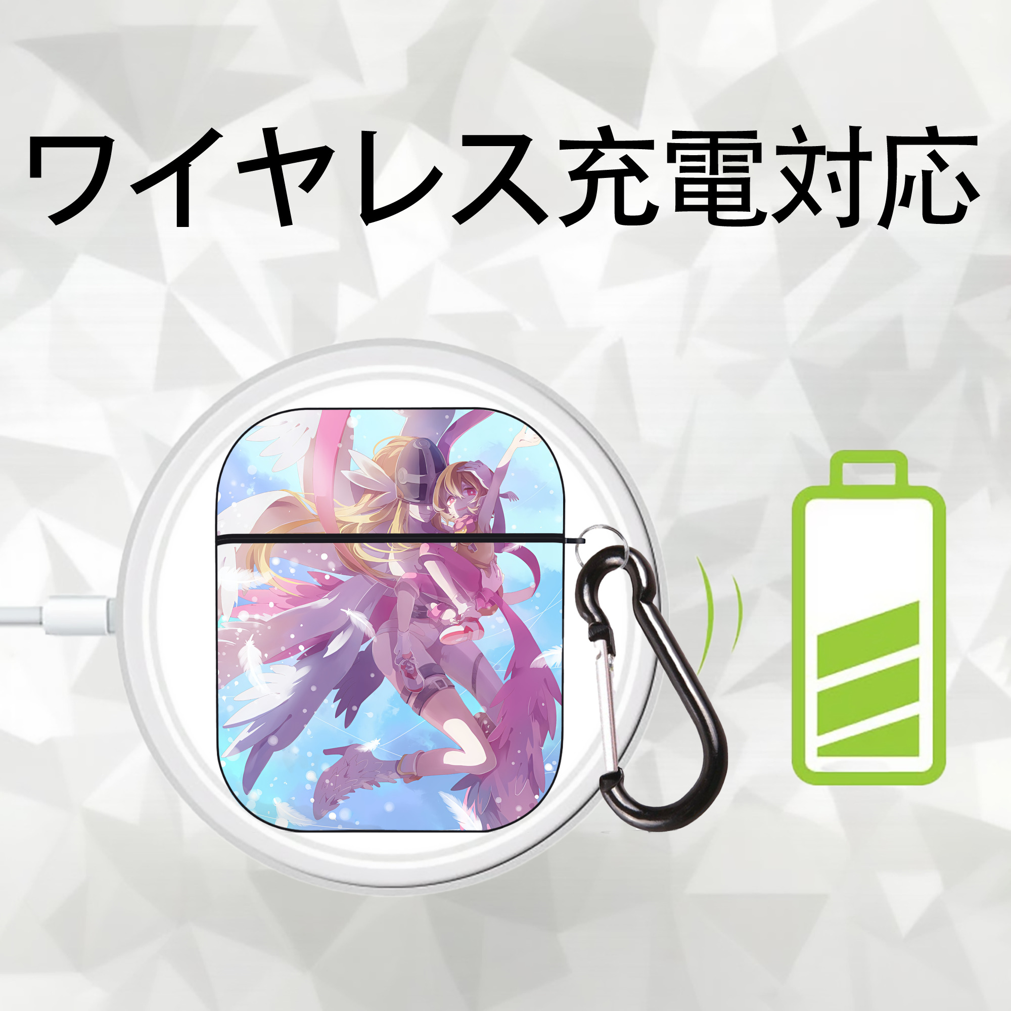 Digimon デジタルモンスター/デジモン AirPods 第2世代保護ケース ハードシェル ブラック 耐衝撃・防指紋・カラビナ付き