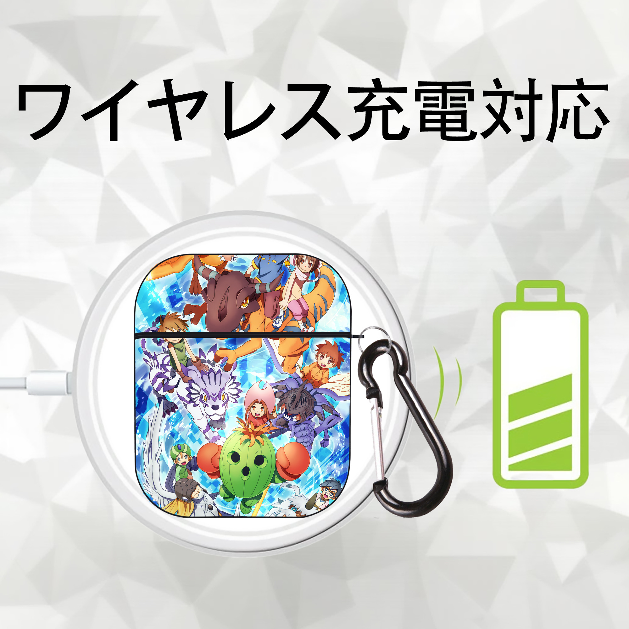 Digimon デジタルモンスター/デジモン AirPods 第2世代保護ケース ハードシェル ブラック 耐衝撃・防指紋・カラビナ付き