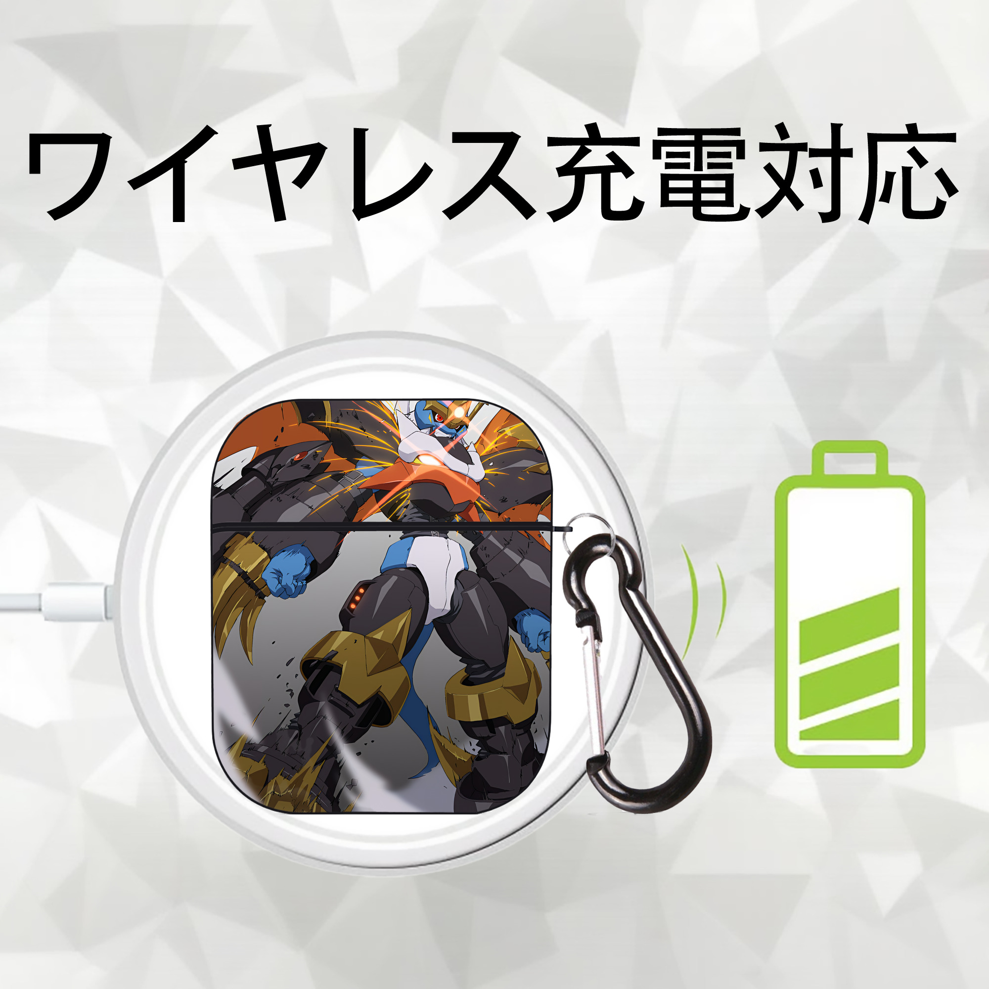 Digimon デジタルモンスター/デジモン AirPods 第2世代保護ケース ハードシェル ブラック 耐衝撃・防指紋・カラビナ付き